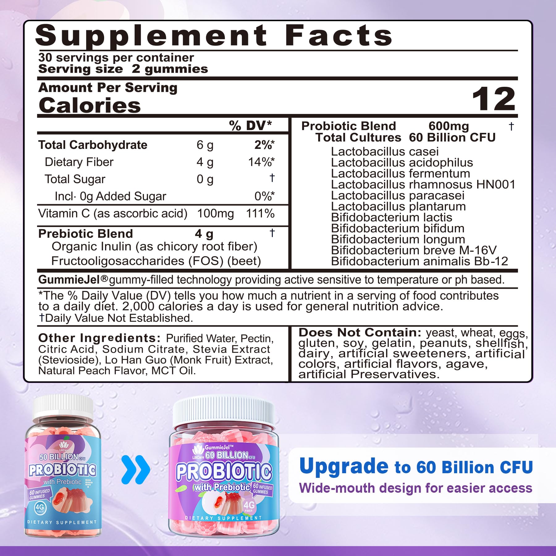 Probiotic Gummies 60 Billion CFU for Women Men & Kids, 11 Strains Probiotics + Organic Prebiotics Fiber for Immune, Digestive Health, Supports Constipation,