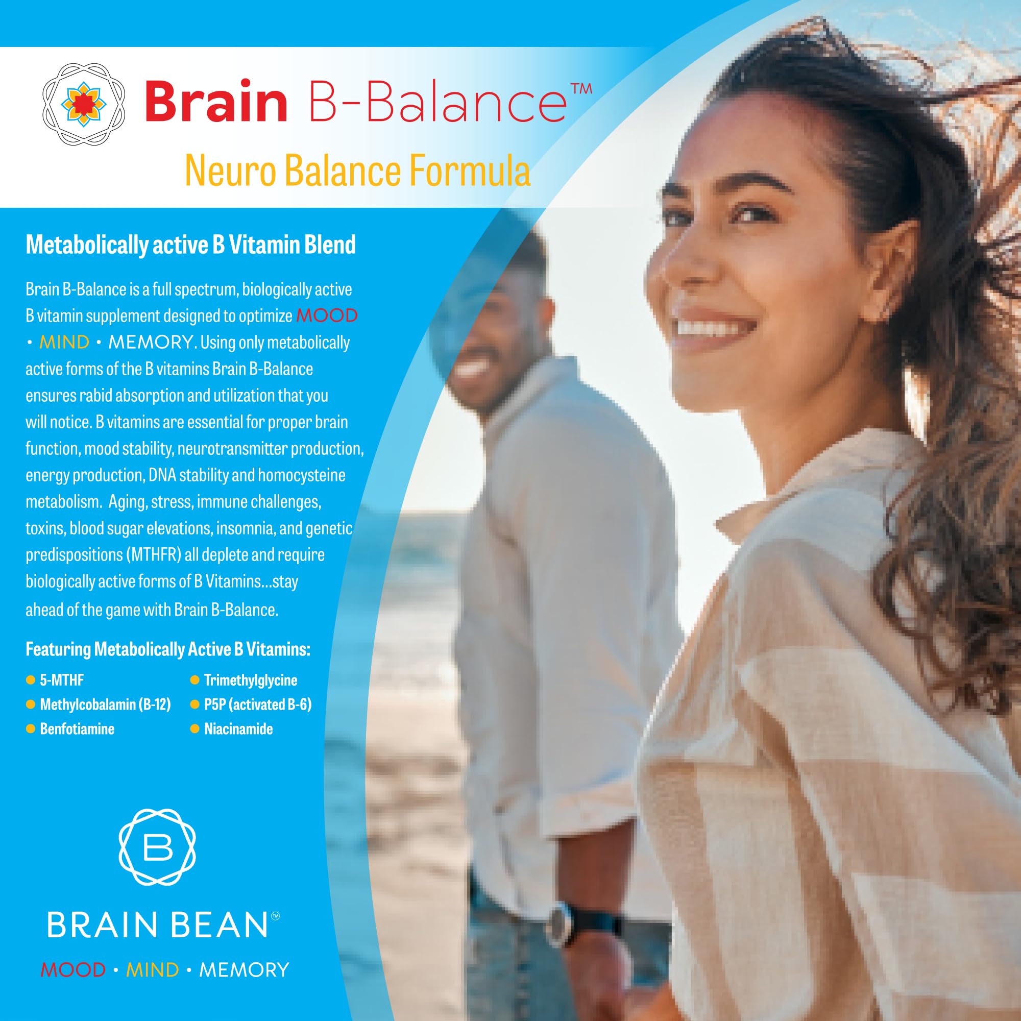 Brain B Balance: Methylated Multivitamin - Methylated B Complex Neurobalance Formula - Methylfolate Supports Mood