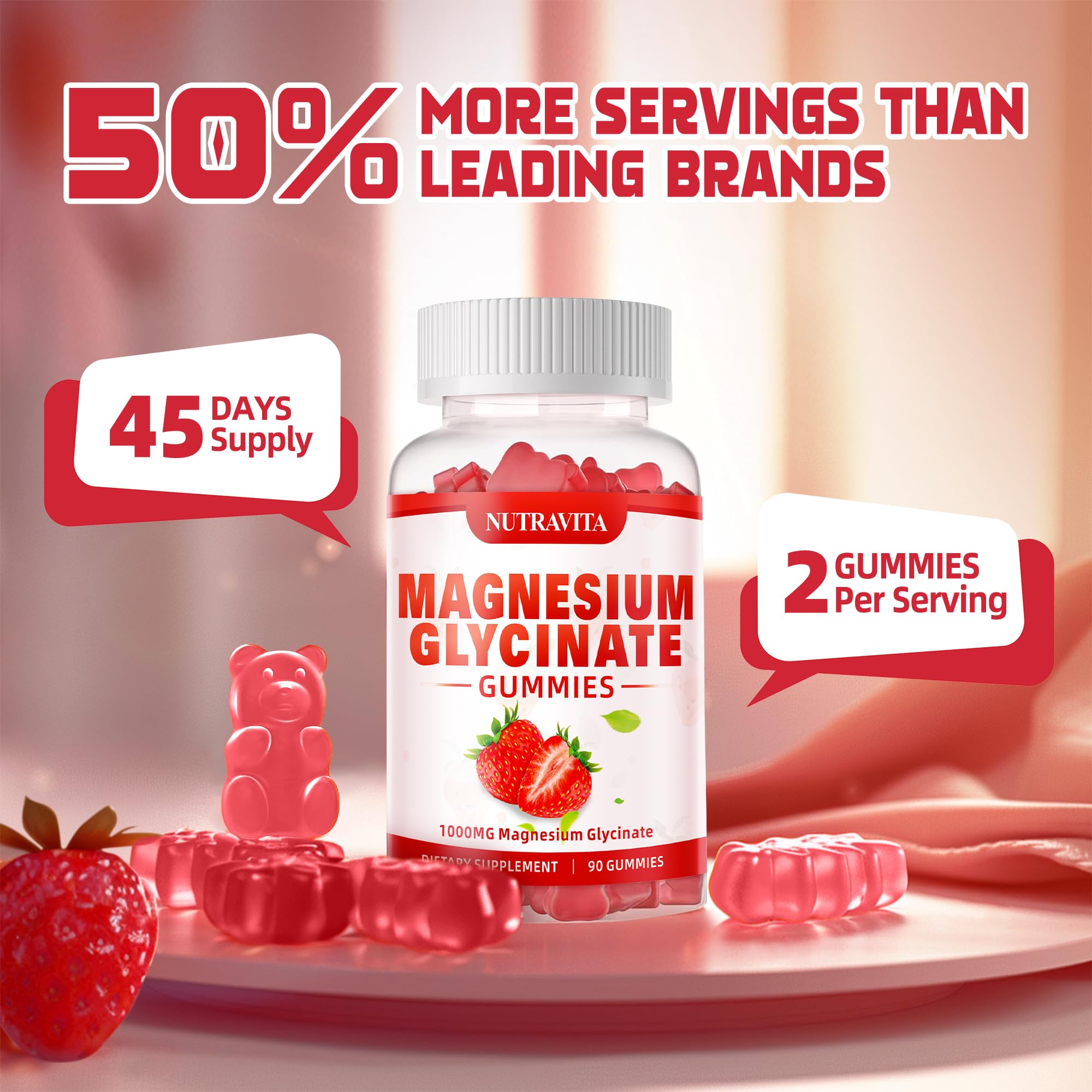 Magnesium Glycinate Gummies 1000mg with Magnesium L-Threonate,Chelated Magnesium Potassium Complex Supplement with VitD, B6, CoQ10, Calcium,Supports for Memory