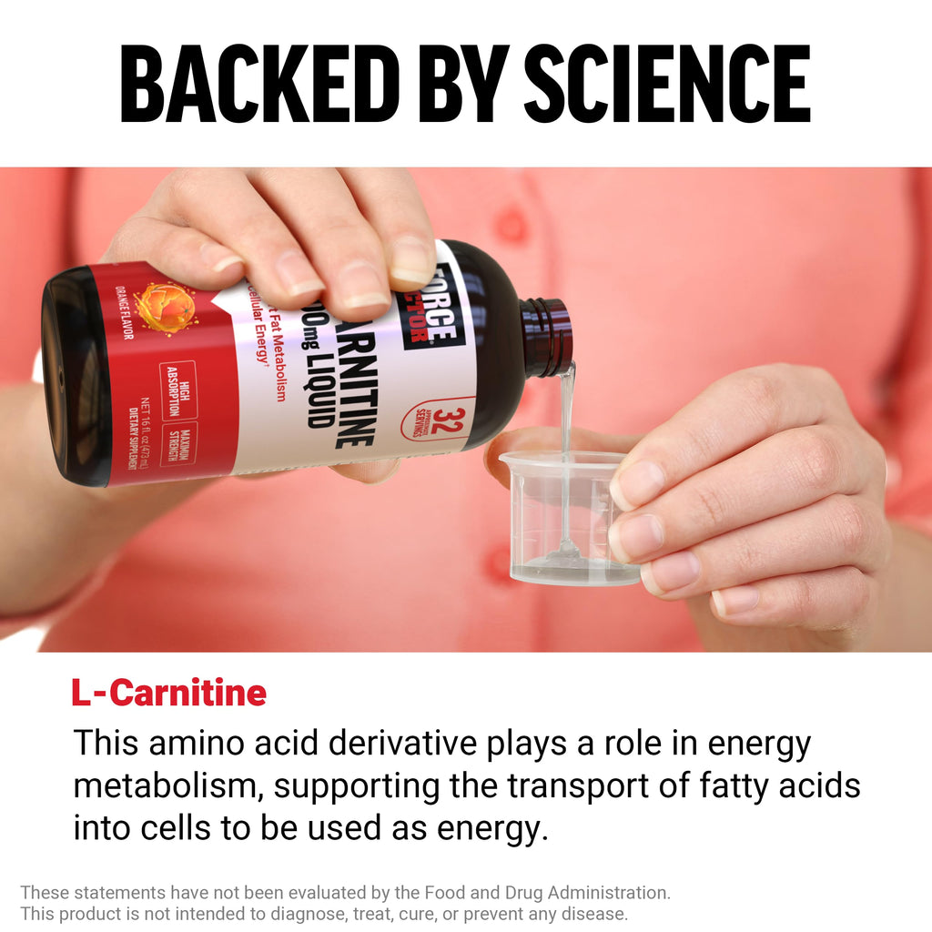 Force Factor L-Carnitine Liquid 3000mg, Maximum Strength Supplement to Support Fat Metabolism, Cellular Energy & Muscle Recovery, High Absorbing