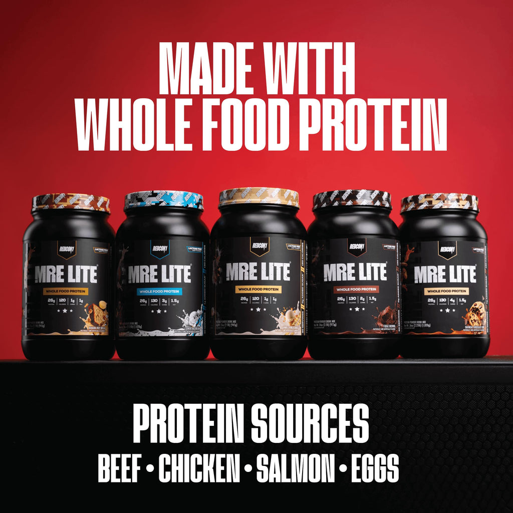 REDCON1 MRE LITE Whole Food Protein Powder, Vanilla Milkshake - Lactose Free & Sugar Free Meal Replacement with Animal Protein Blends - Easy to Digest Formula - Only 1g Carb per Serving (30 Servings)