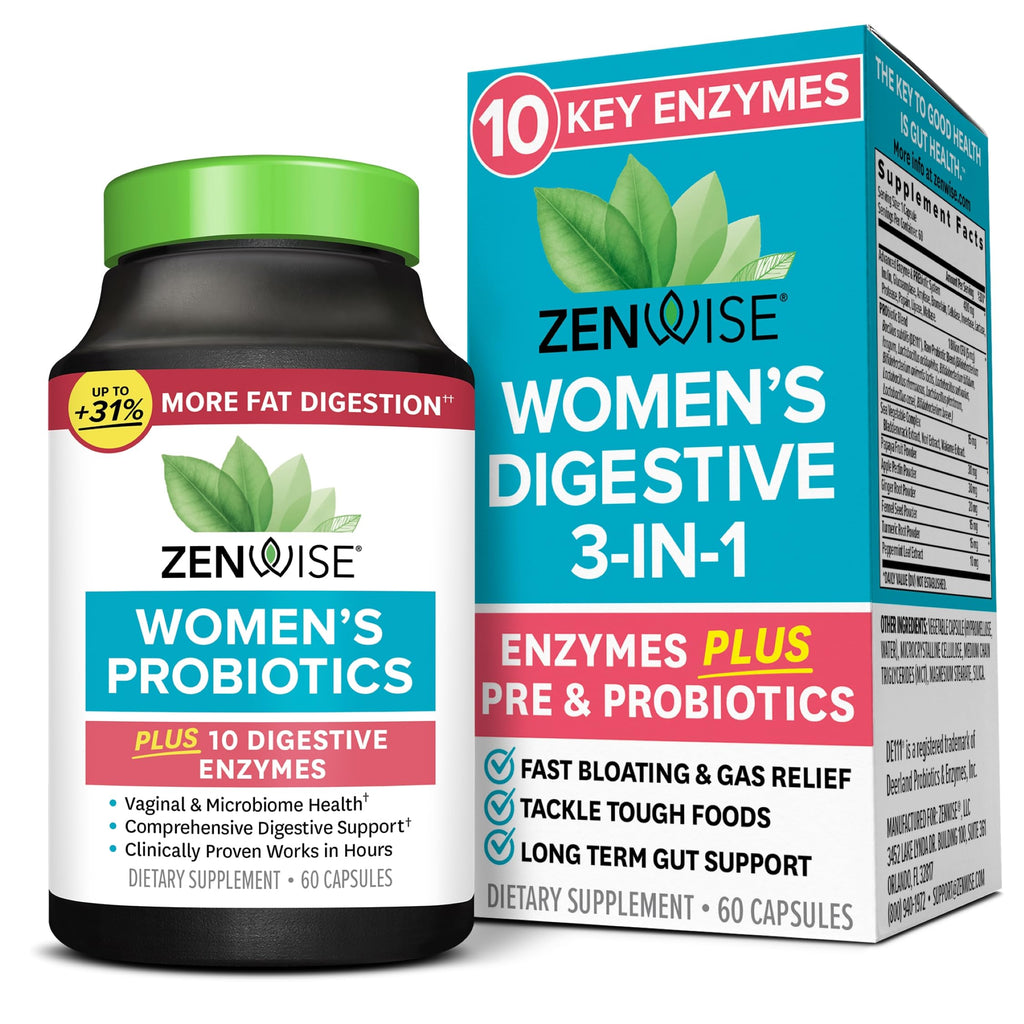 Zenwise Health 3-in-1 Womens Probiotic Supplement for Digestive, Gut Flora & Vaginal Health - Daily Probiotics & Prebiotics for Women with Digestive Enzymes Supports Bloating & Gas Relief - 60 Count Zenwise Health Au supplements