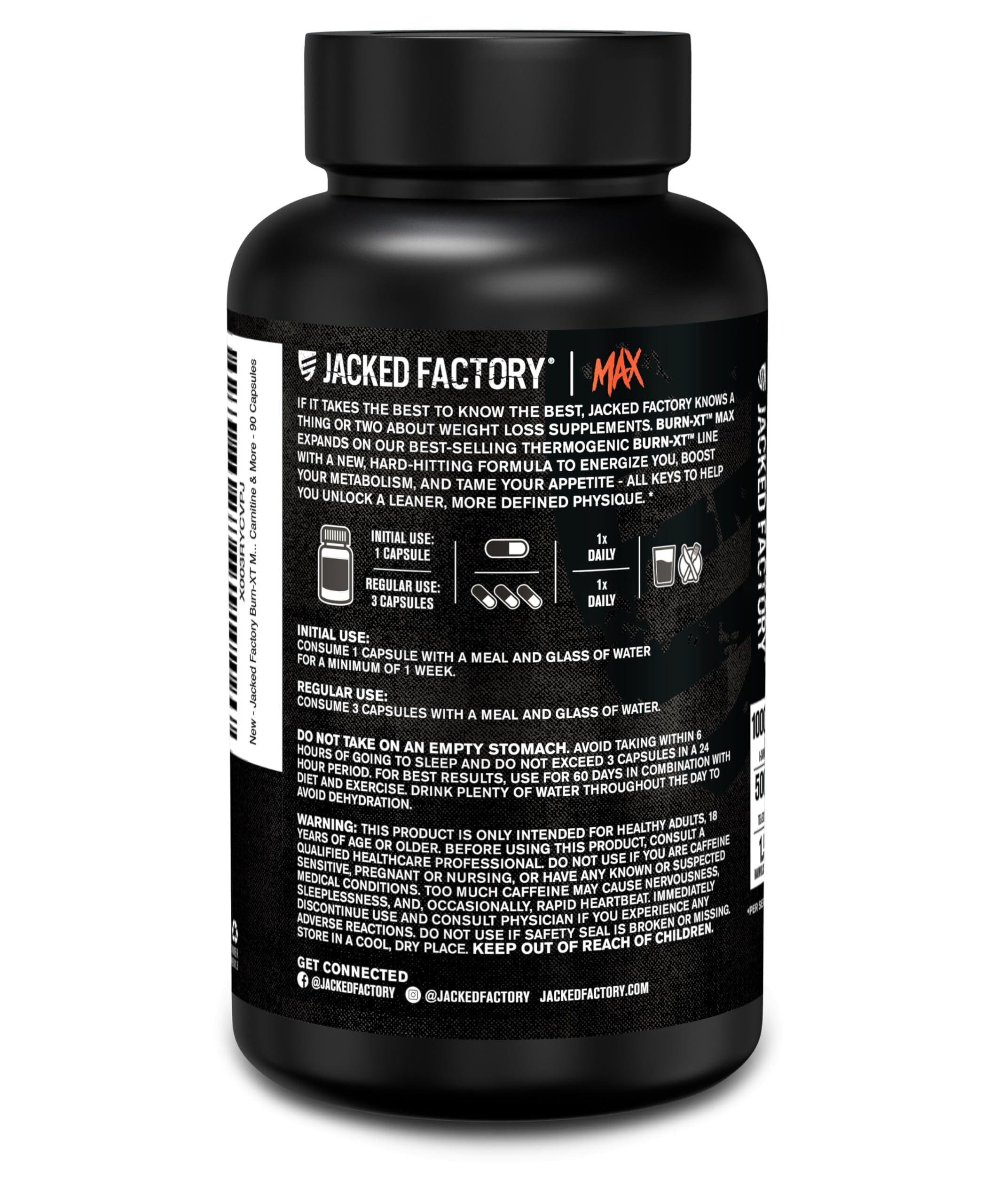 Jacked Factory Burn-XT Max - High-Performance Thermogenic Fat Burner & Appetite Suppressant for Weight Loss w/PurCaf Organic Caffeine, MitoBurn, Green Tea