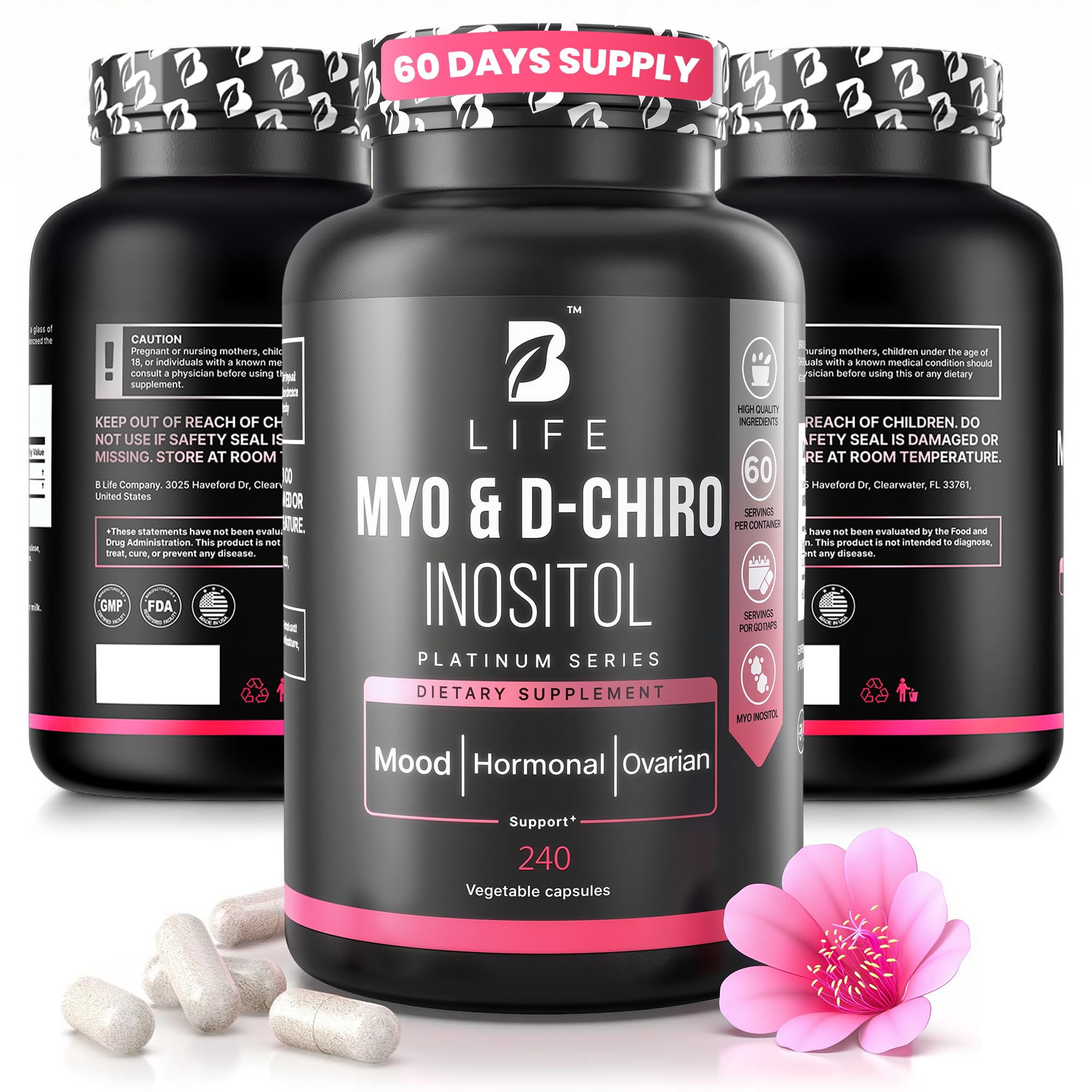 B Life Company Myo-Inositol & D-Chiro Inositol 40:1 for Women | I Inositol Supplement for Women | Hormone Balance, Fertility & Cycle | Vitamin B8, Insulin & Flo Ovarian Support | 240 Caps B Life Company Au supplements