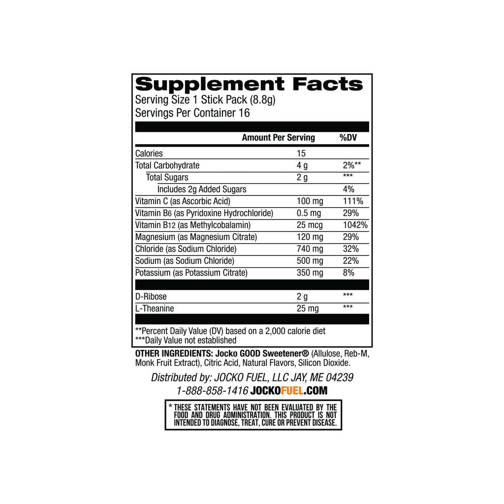 Jocko Fuel Hydrate Electrolytes Powder Packets Low Sugar - Hydration Amplifier Packets for Recovery, Dehydration, & Exercise - with Vitamins B6, B12 & C