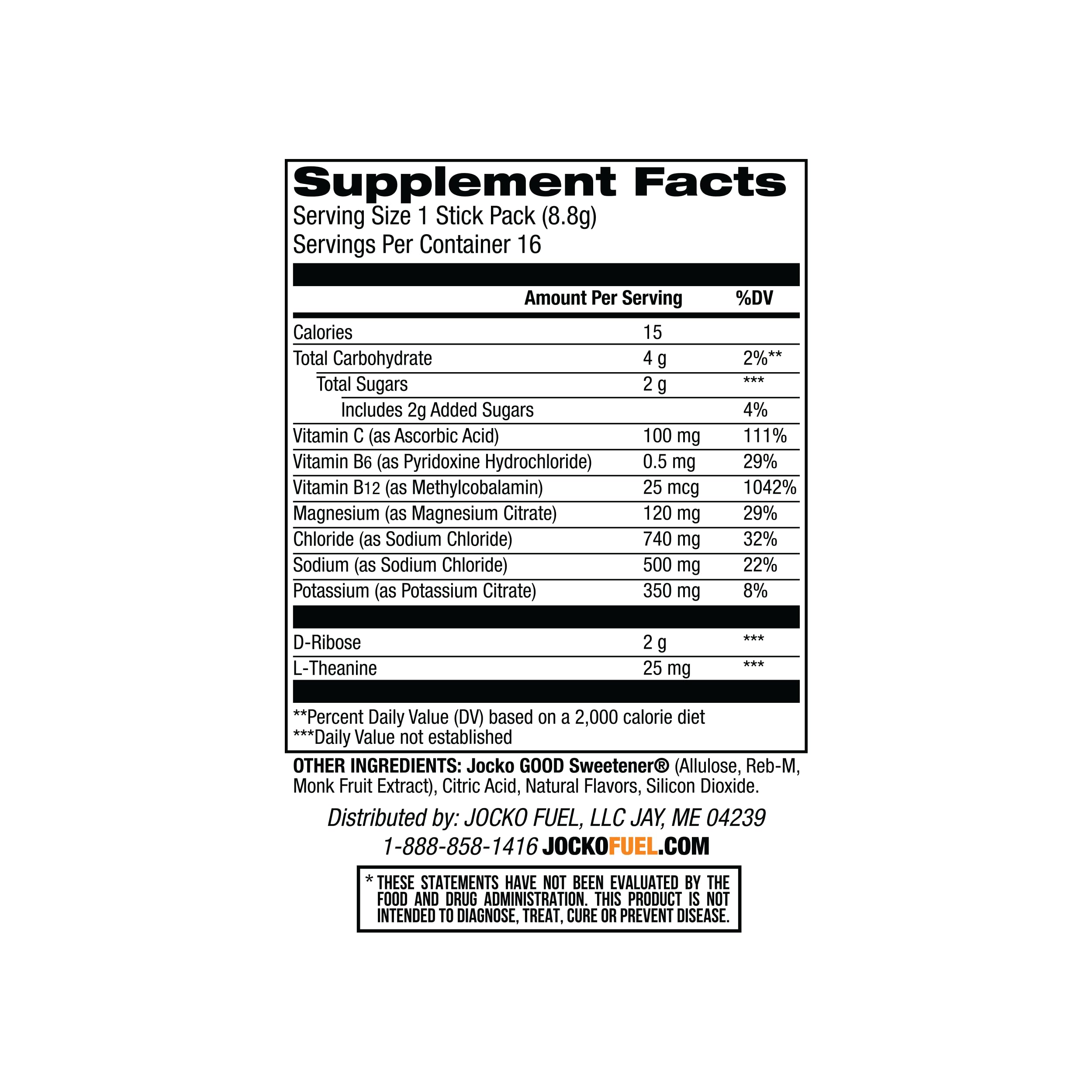 Jocko Fuel Hydrate Electrolytes Powder Packets Low Sugar - Hydration Amplifier Packets for Recovery, Dehydration, & Exercise - with Vitamins B6, B12 & C