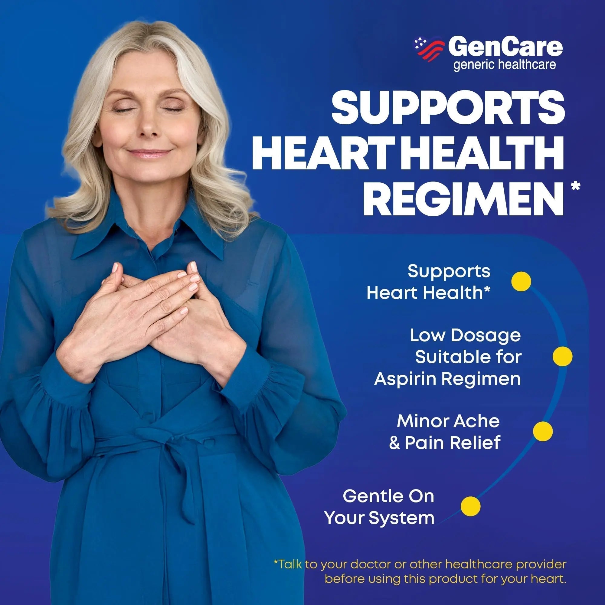 GenCare - Low Dose Aspirin 81mg for Adults Coated (NSAID) 500 Tablets | Adult Low Dose | Enteric Coated Aspirin Pills | Muscle Pain & Menstrual Pain Relief | Fever Reducer | Generic Bayer GenCare Au supplements