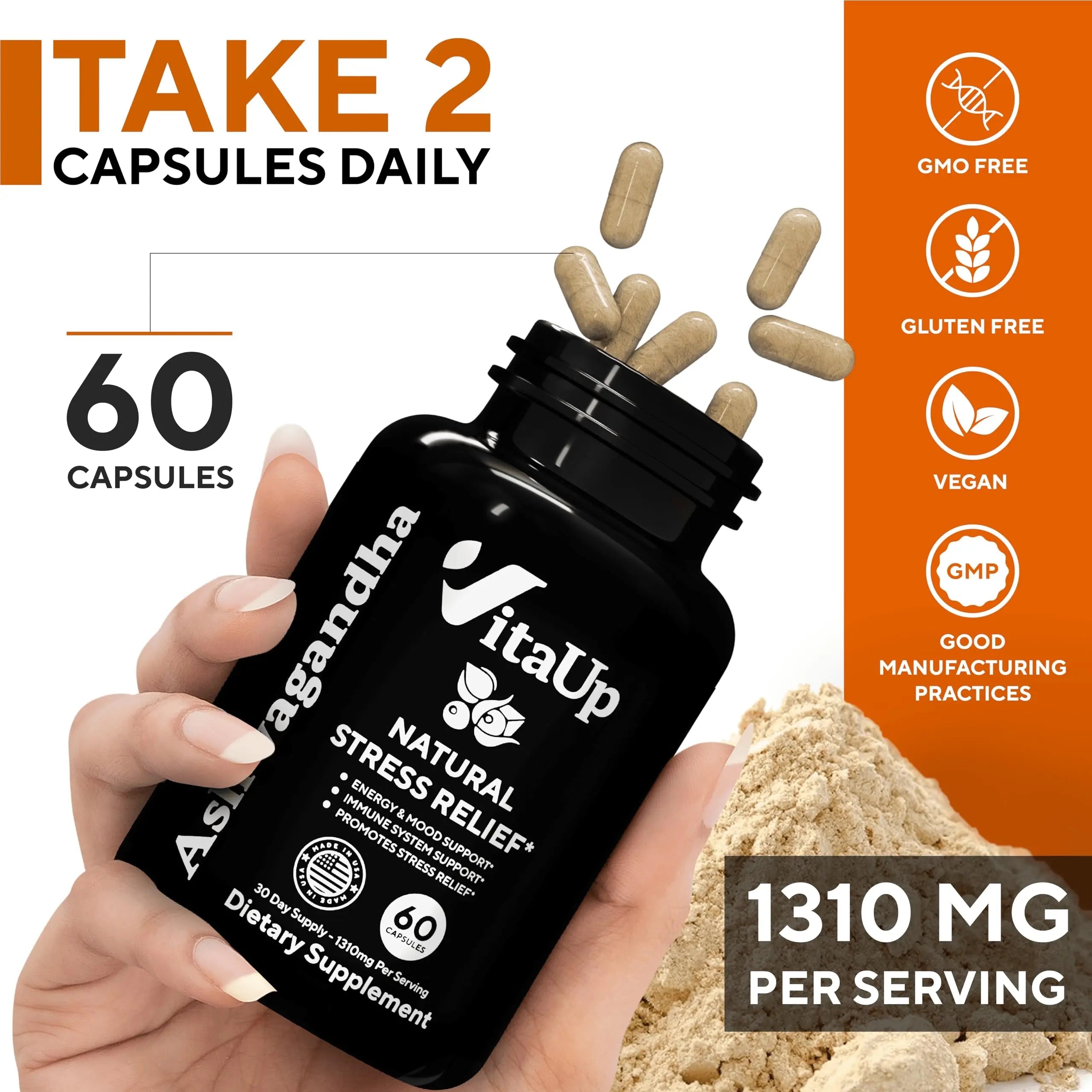 VitaUp Organic Ashwagandha Capsules 1310 mg - USA Made Ashwagandha Supplements VitaUp Au supplements