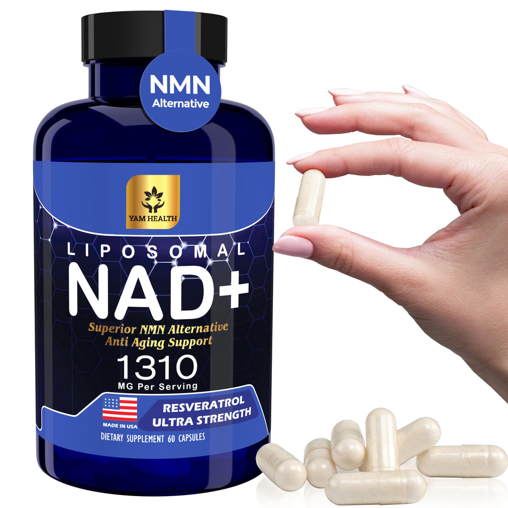 YAM Health Liposomal NAD Nicotinamide Riboside Equivalent with Trans-Resveratrol 300mg, Premium Halal NAD Supplement for Energy Metabolism, DNA Repair and Longevity, Vegan, Non-GMO (60 Count) YAM Health Au supplements