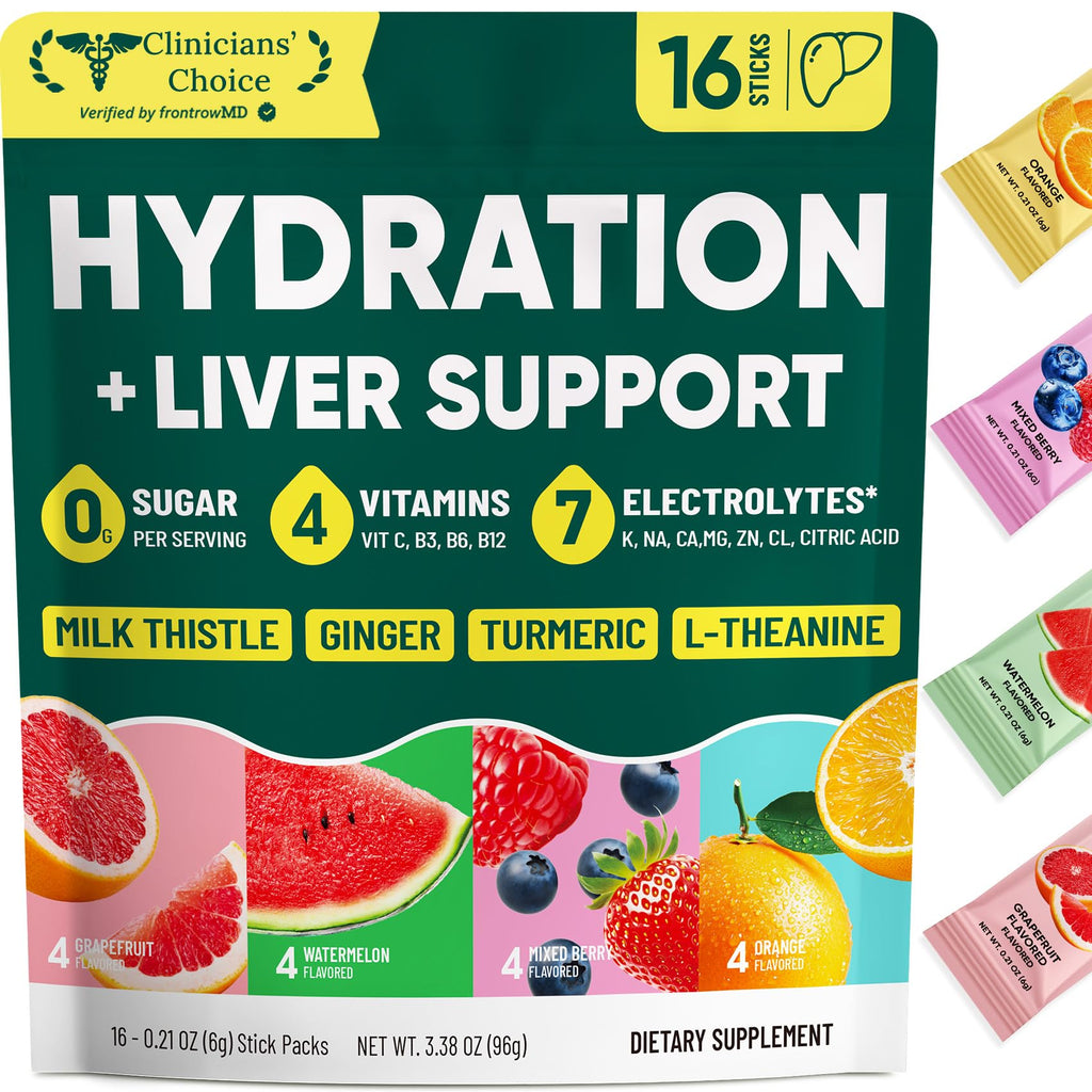 Venture Pal Hydration Packets + Liver Support- Liquid Daily IV Electrolyte Powder Packets with 7 Electrolytes & 5 Vitamins, Milk Thistle + L-Theanine | Sugar-Free