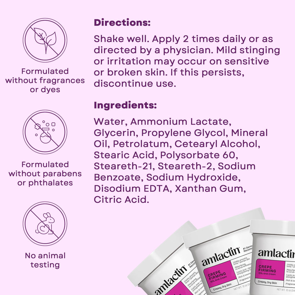 AmLactin Crepe Firming Cream - Therapeutic Skin Tightening Cream for Body – No-Scrub Exfoliator and Moisturizer