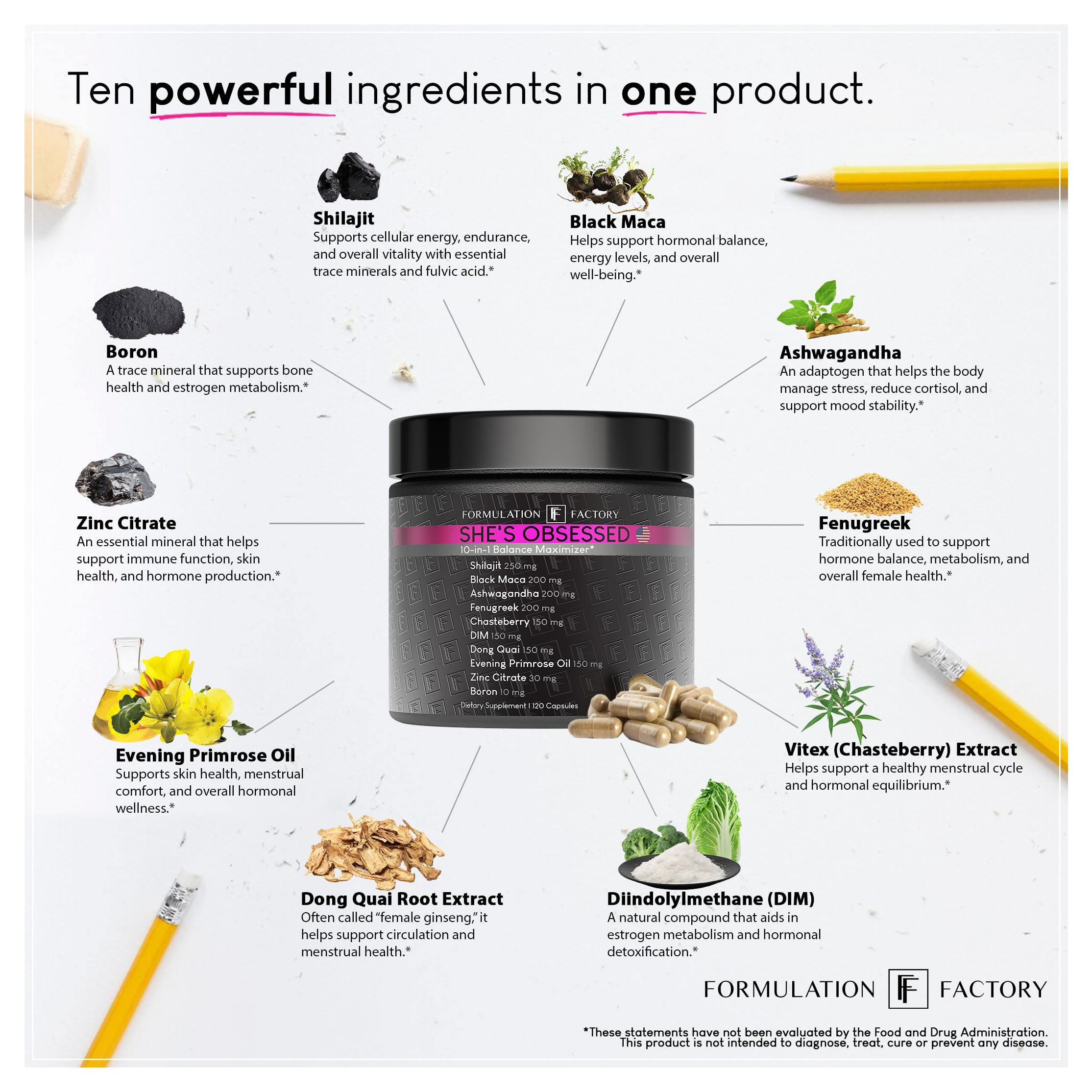 Formulation Factory She's Obsessed: 10-in-1 Hormone Balance Maximizer with Shilajit, Maca, Ashwagandha, DIM, Dong Quai, Zinc & More for Vitality & Balance – 120 Capsules 2 Months Formulation Factory Au supplements