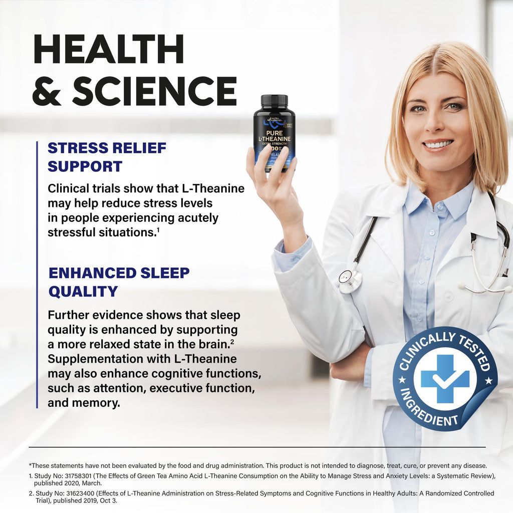 L Theanine 400 mg | L-Theanine Stress Relief | Extra Strength Supplement | Made in USA | Relaxation, Sleep & Calm Support | For Men & Women | Plant Based