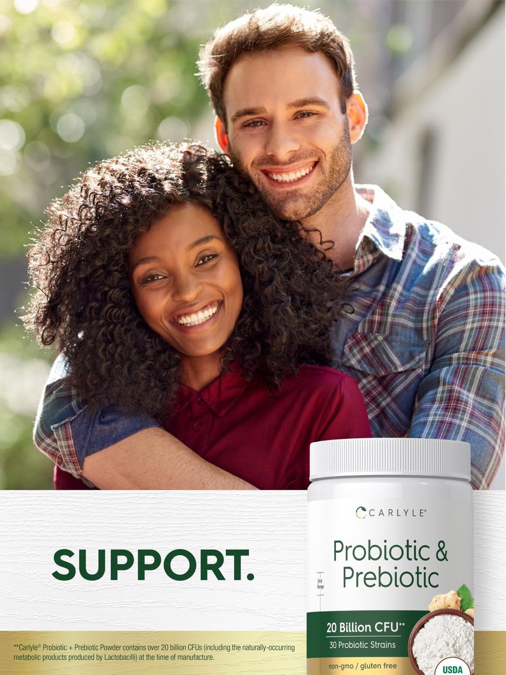 Carlyle Probiotic and Prebiotic Powder | 20 Billion CFU | 4.76 oz | Organic Fiber Blend | for Women and Men | Vegetarian, Non-GMO,