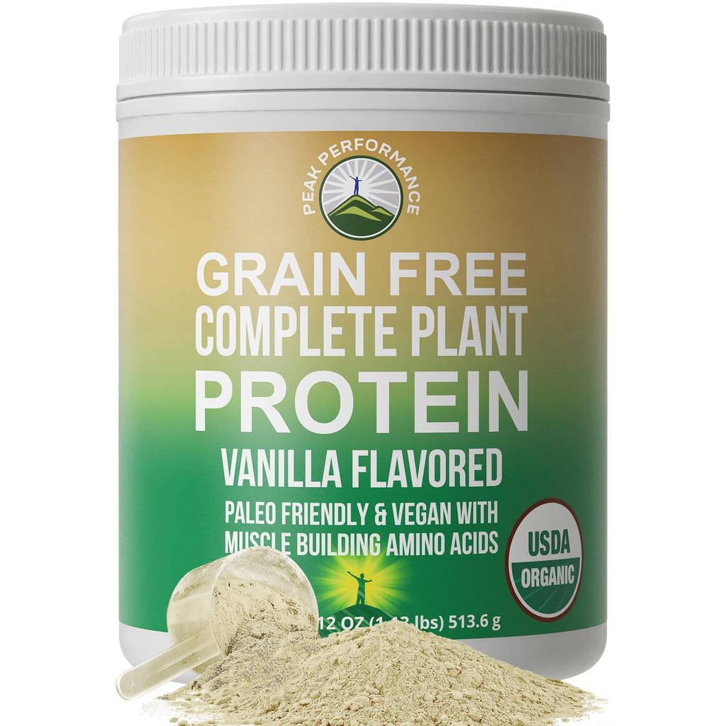 Peak Performance Organic Paleo Grain Free Plant Based Raw Vegan Protein Powder. Amazing Amino Acid Profile and Less Than 1g of Sugar. with Hemp and Pea Protein Vanilla Flavored Peak Performance Au supplements