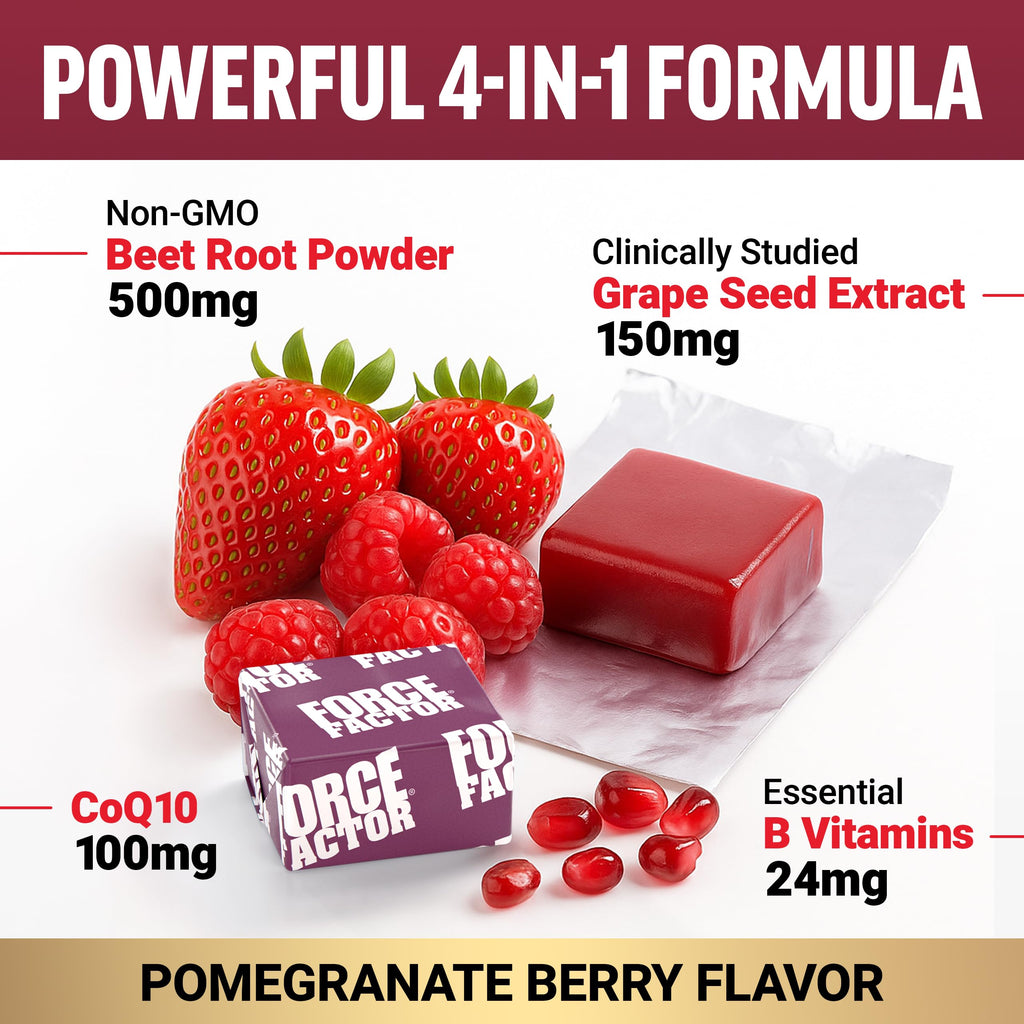 Force Factor Total Beets Ultimate Heart Health Chews for Blood Pressure Support, with Beetroot Powder, CoQ10, B Vitamins & Grapeseed Extract for Blood Flow & Energy