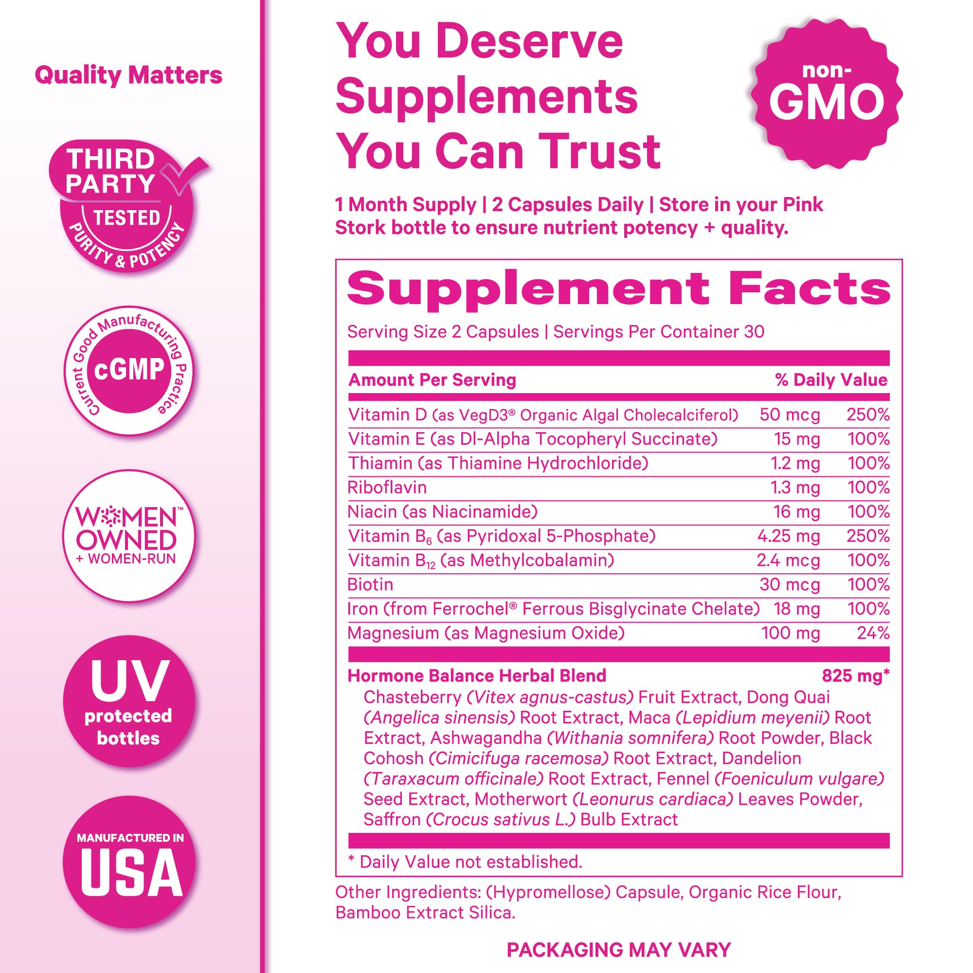 Pink Stork Hormone Balance Multivitamin for Women | 18-in-1 Vitex, Saffron, Ashwagandha, Magnesium | Mood, Energy, Cortisol, Adrenal Support | PMS, Perimenopause Support | 60 Vegan Capsules Pink Stork Au supplements
