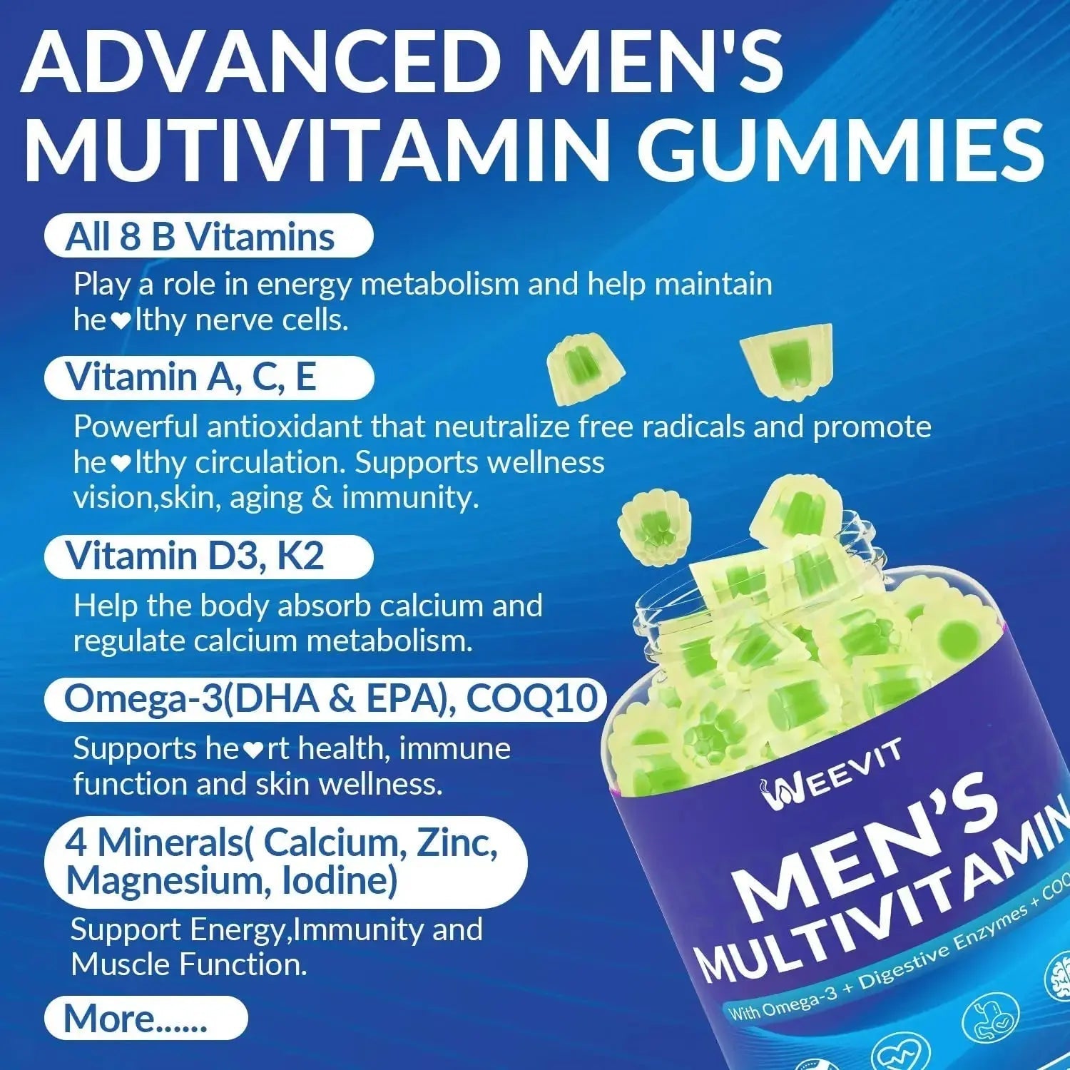 WEEVIT Mens Multivitamins Gummies, Omega 3, CoQ10, Turmeric, Lycopene, Digestive Enzymes, Daily Mens Vitamins A C D E B6 B12 WEEVIT Au supplements