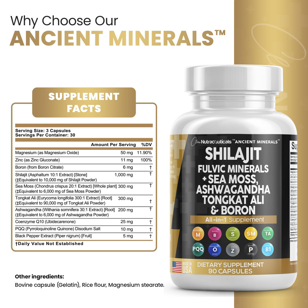 Pure Shilajit Supplement 10,000mg Himalayan w Sea Moss 6000mg Clean Nutraceuticals Au supplements