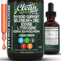 ThyroBloom Thyroid Support for Women Liquid Drops Iodine L-Tyrosine Selenium Copper Ashwagandha Zinc Kelp Bladderwrack Schisandra Guggul Turmeric Vitamin A D3 B12