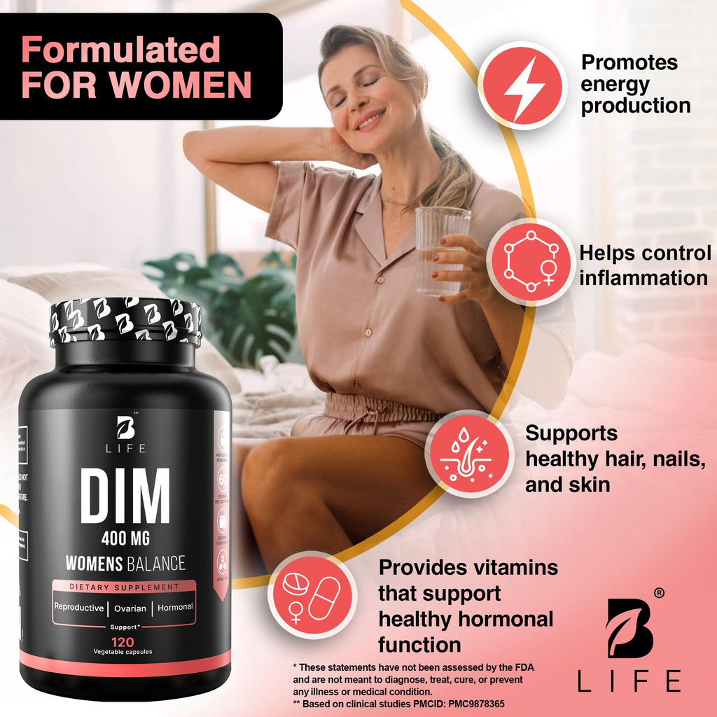 B Life Company DIM Supplement 400 mg with Myo & D-Chiro Inositol, Dong Quai – Hormone Balance for Women – Fertility Supplements – Inositol Supplement - 120 Caps B Life Company Au supplements
