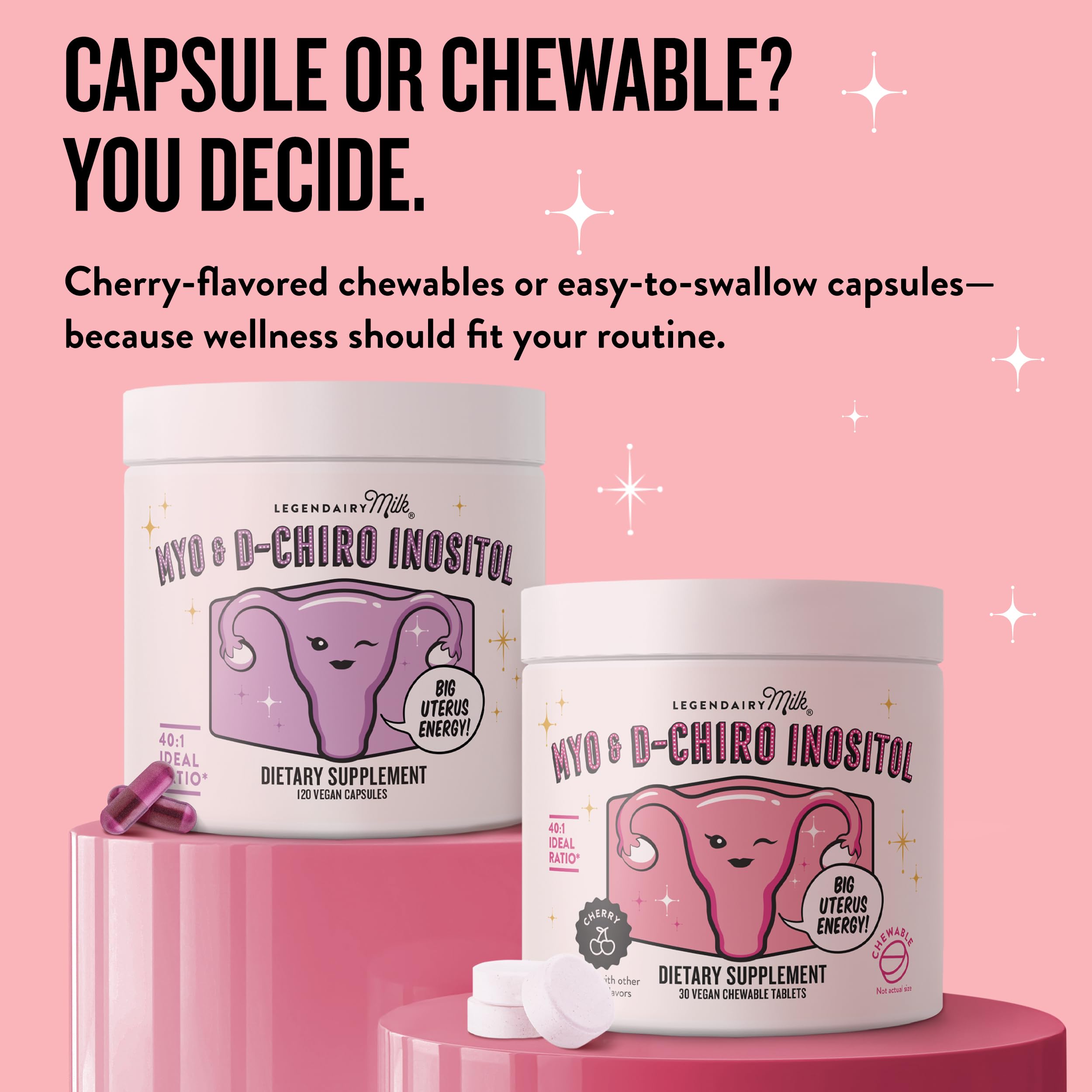 Legendairy Milk Myo-Inositol & D-Chiro Inositol Supplement for Women, 40:1 Ratio, PCOS & Fertility Support, Hormone Balance, Sugar Free Vegan Chewable Tablets, Cherry Flavor, 30 Day Supply Legendairy Milk Au supplements