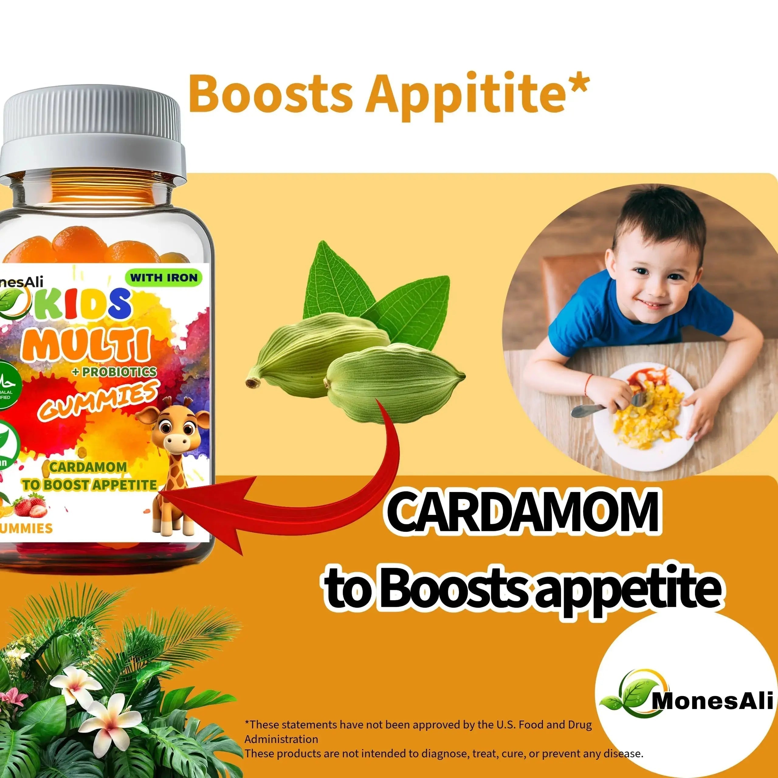 MonesAli Kids Multivitamin Gummies with Iron & Probiotics – Vegan, Gelatin-Free, Halal, Orange & Strawberry Flavors, 90 Count MonesAli Au supplements