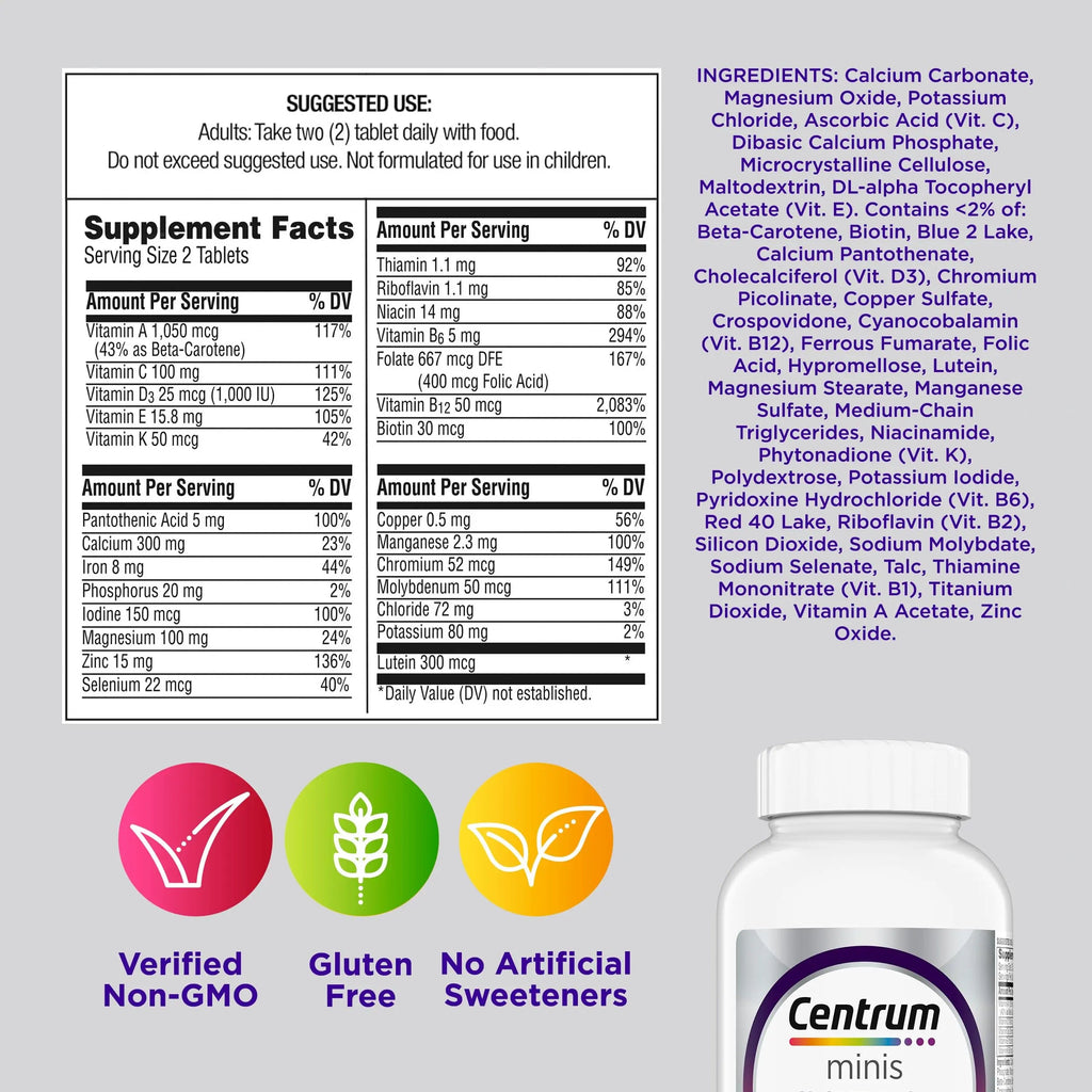 Centrum Minis Silver Women's Multivitamin for Women 50 Plus, Multimineral Supplement with Vitamin D3, B Vitamins, Non-GMO Ingredients Centrum Au supplements