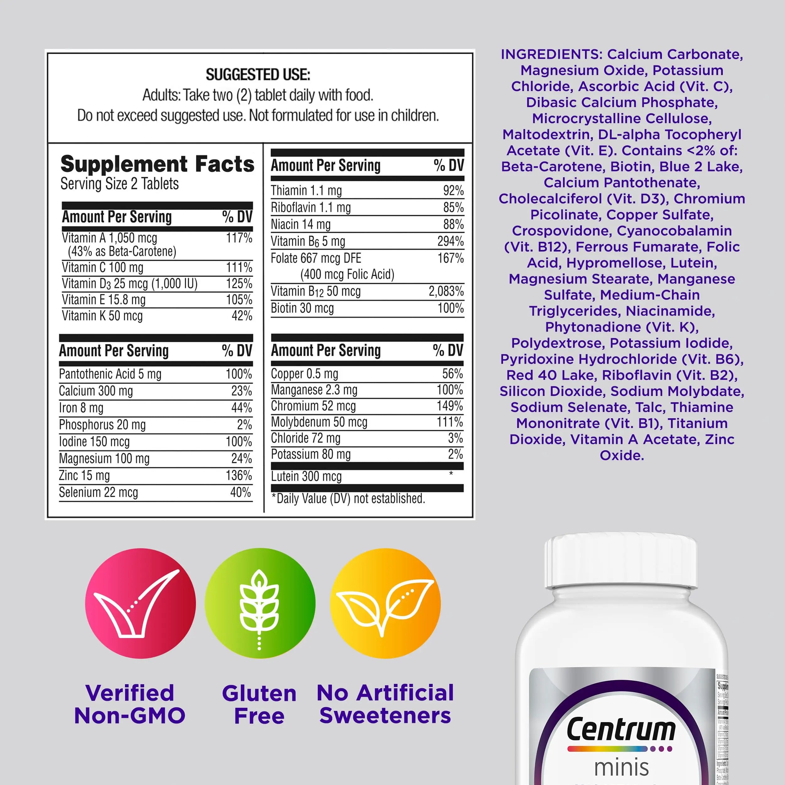 Centrum Minis Silver Women's Multivitamin for Women 50 Plus, Multimineral Supplement with Vitamin D3, B Vitamins, Non-GMO Ingredients Centrum Au supplements