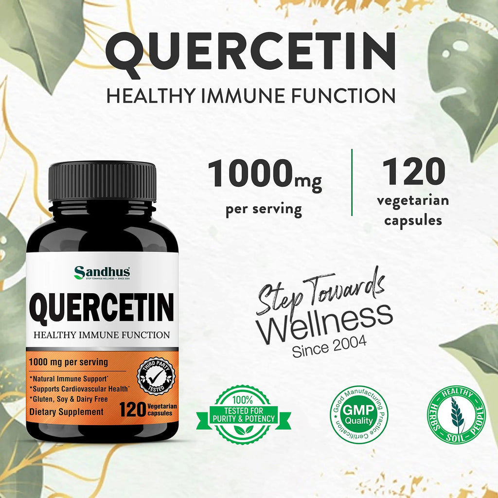 Sandhu's Quercetin 1000mg Per Serving 120 Count Vegetarian Capsules Bioflavonoids Sandhu's Au supplements