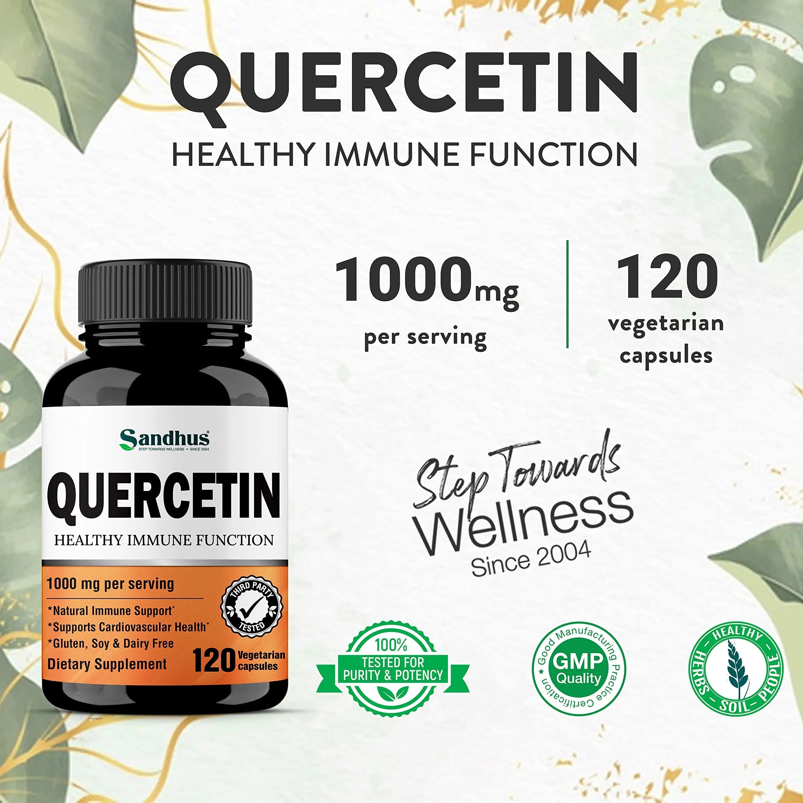 Sandhu's Quercetin 1000mg Per Serving 120 Count Vegetarian Capsules Bioflavonoids Sandhu's Au supplements