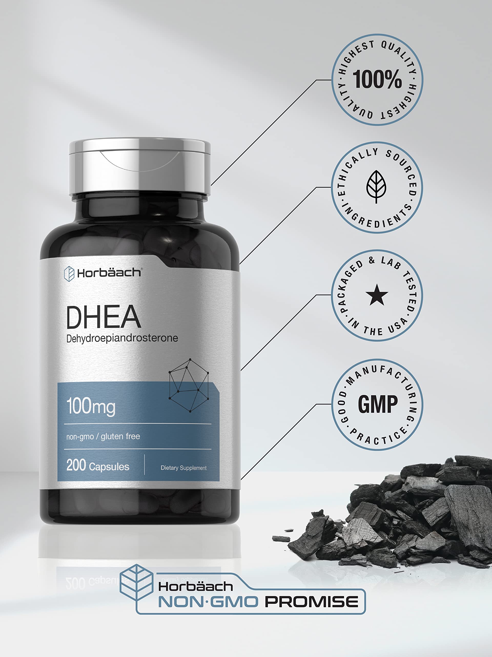 DHEA 100mg | 200 Capsules | Non-GMO, Gluten Free Supplement | by Horbaach Horbäach Au supplements