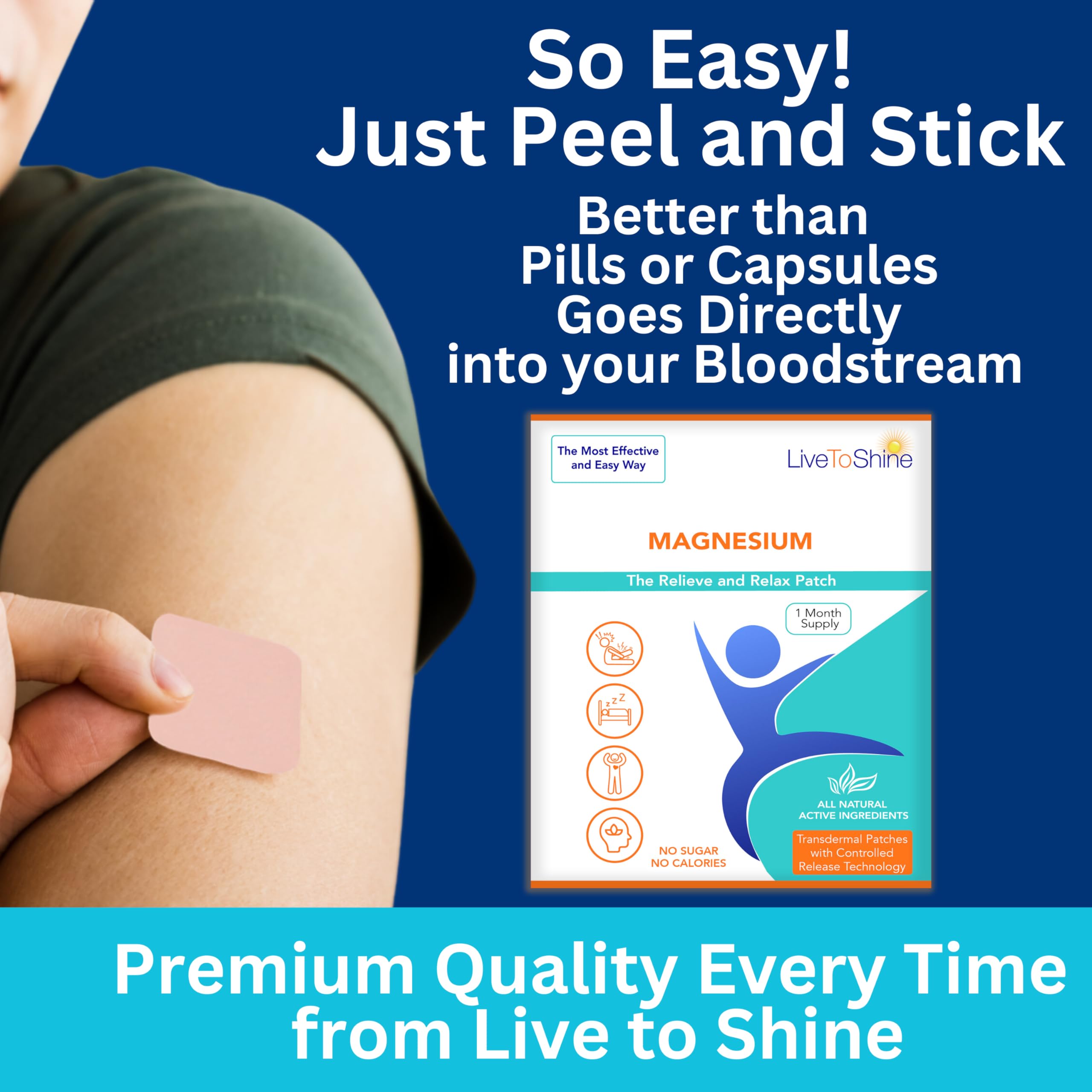 Magnesium Patches for Men and Women - Sleep Support & Relaxation, Muscle Recovery, Nerve Function - USA Made - 30 Premium Fast-Acting, Slow-Release Patches - Live To Shine Live To Shine Au supplements