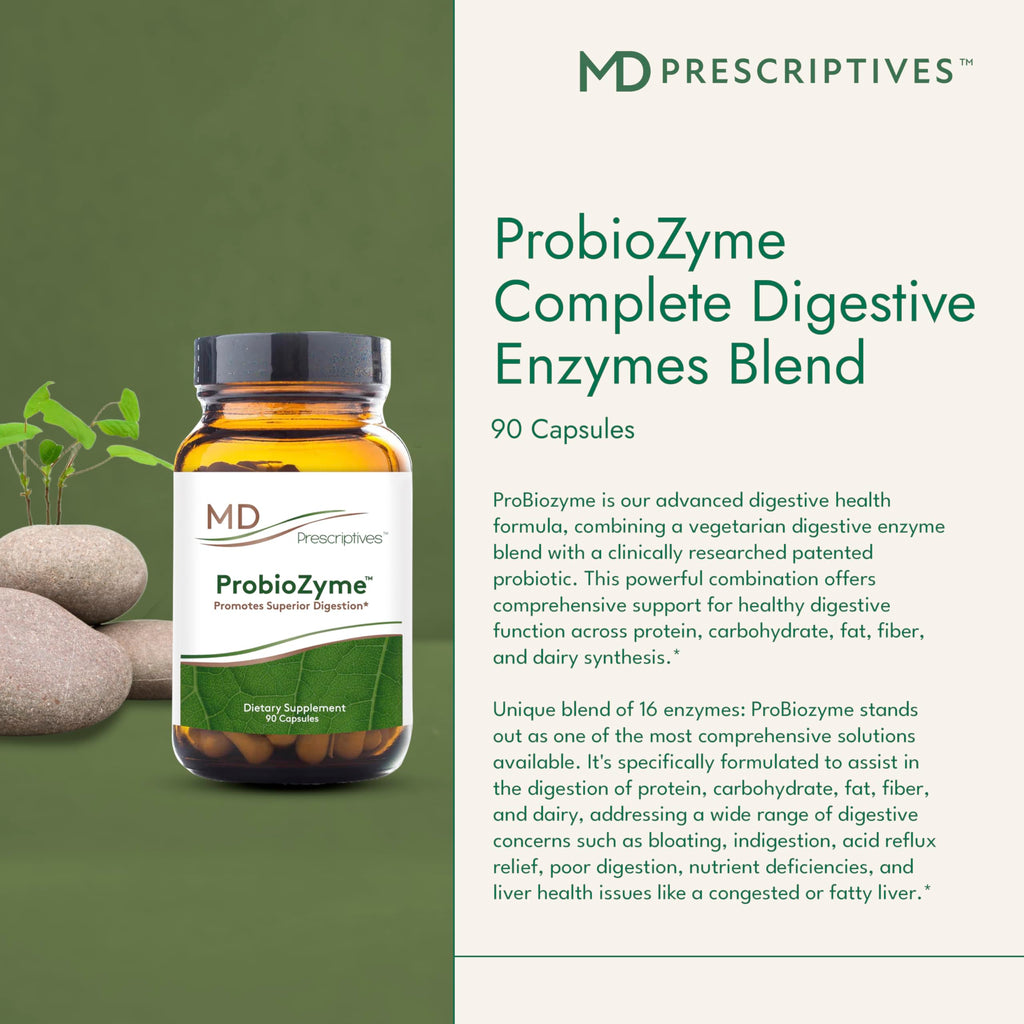 MD Prescriptives - ProbioZyme - Vegetarian Digestive Enzymes - Supplement for Digestive & Gut Health - 90 Capsules