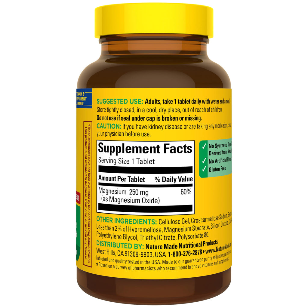Nature Made Magnesium Oxide 250 mg, Magnesium Supplements for Men and Women, Support for Muscle, Heart