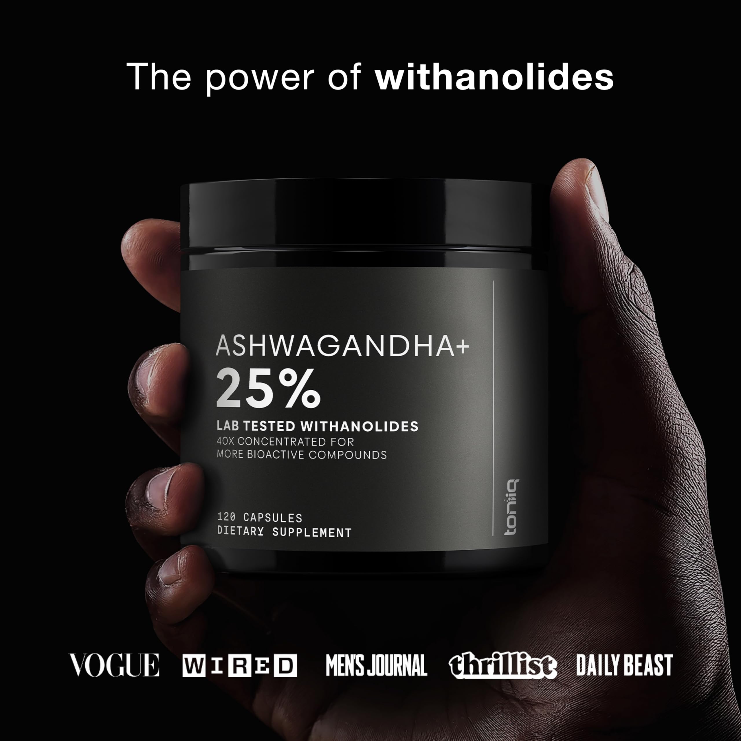 Toniiq Ashwagandha – 40:1 Concentrated Extract – 25% Withanolides – Wild Harvested in India – Highly Bioavailable with Black Pepper – Third-Party Tested – 120 Capsules - 1,300mg per Serving Toniiq Au supplements