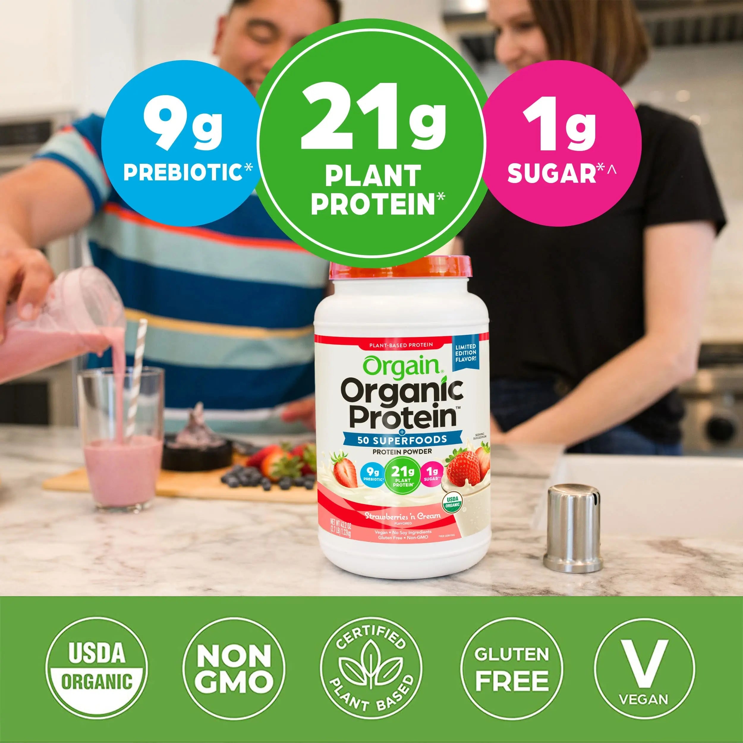 Orgain Organic Vegan Protein Powder + 50 Superfoods, Strawberries and Cream Orgain Au supplements