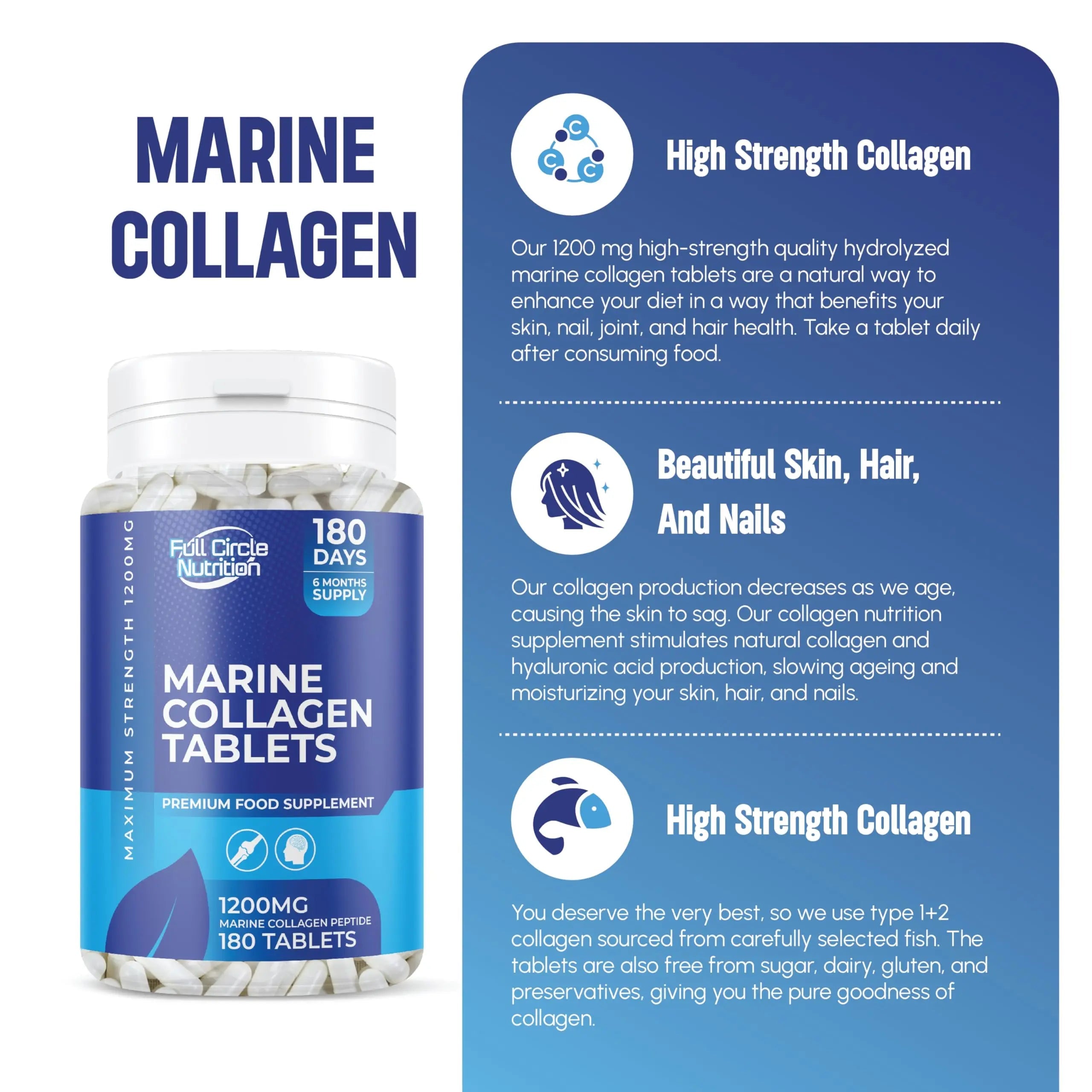Marine Collagen Tablets 1200MG - 2400MG - 180 Days Supply Generic Au supplements