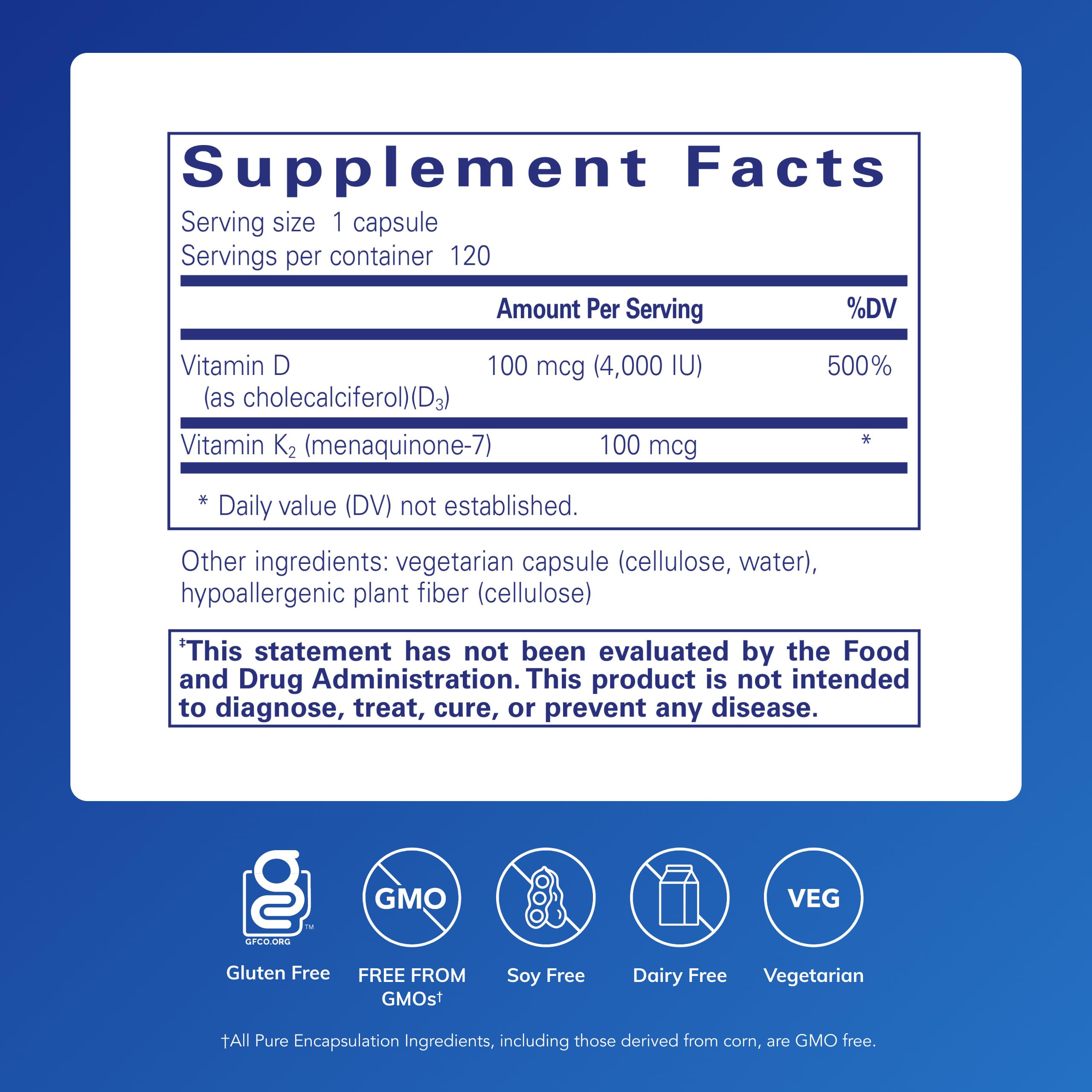 Pure Encapsulations Vitamin D3 & K2 - Bone & Vascular Health Support - Immune Function Support - Gluten Free - Non-GMO - 120 Capsules