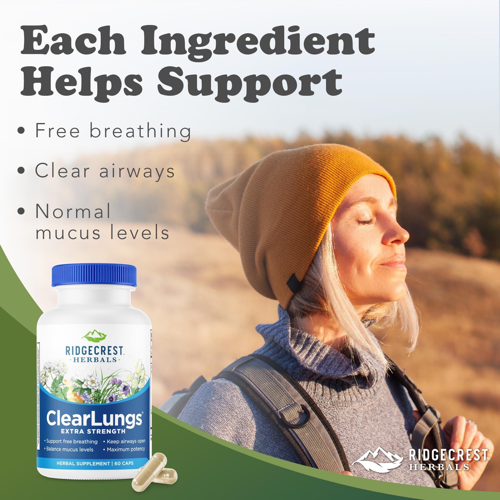 RidgeCrest Herbals ClearLungs Extra Strength, Daily Health Supplement, Natural Lung and Nasal Wellness Formula
