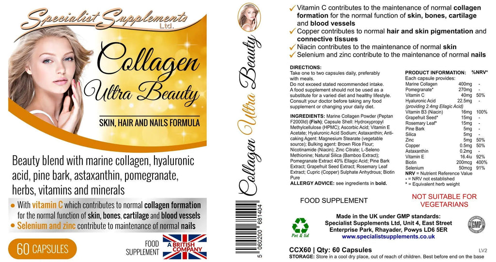 Specialist Supplements Collagen Ultra Beauty Marine Collagen, Hyaluronic Acid, Vitamin, Mineral Specialist Supplements Au supplements