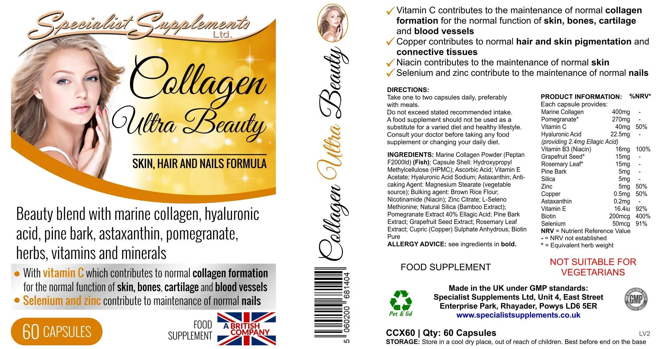 Specialist Supplements Collagen Ultra Beauty Marine Collagen, Hyaluronic Acid, Vitamin, Mineral Specialist Supplements Au supplements