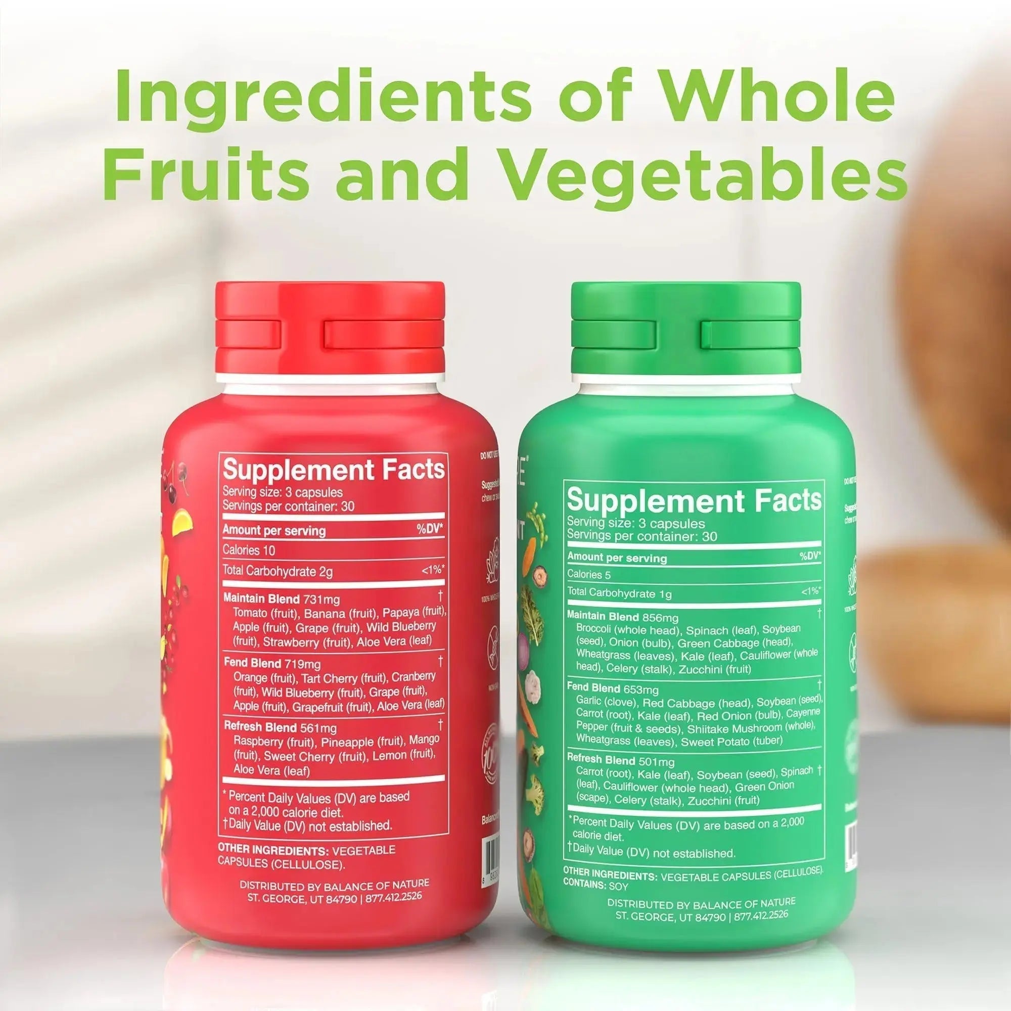 Balance of Nature Fruits & Veggies Supplements - Whole Fruit and Vegetable Ingredients for Women, Men, and Kids - 90 Fruits Capsules, 90 Veggies Capsules - 1 Set Balance of Nature Au supplements