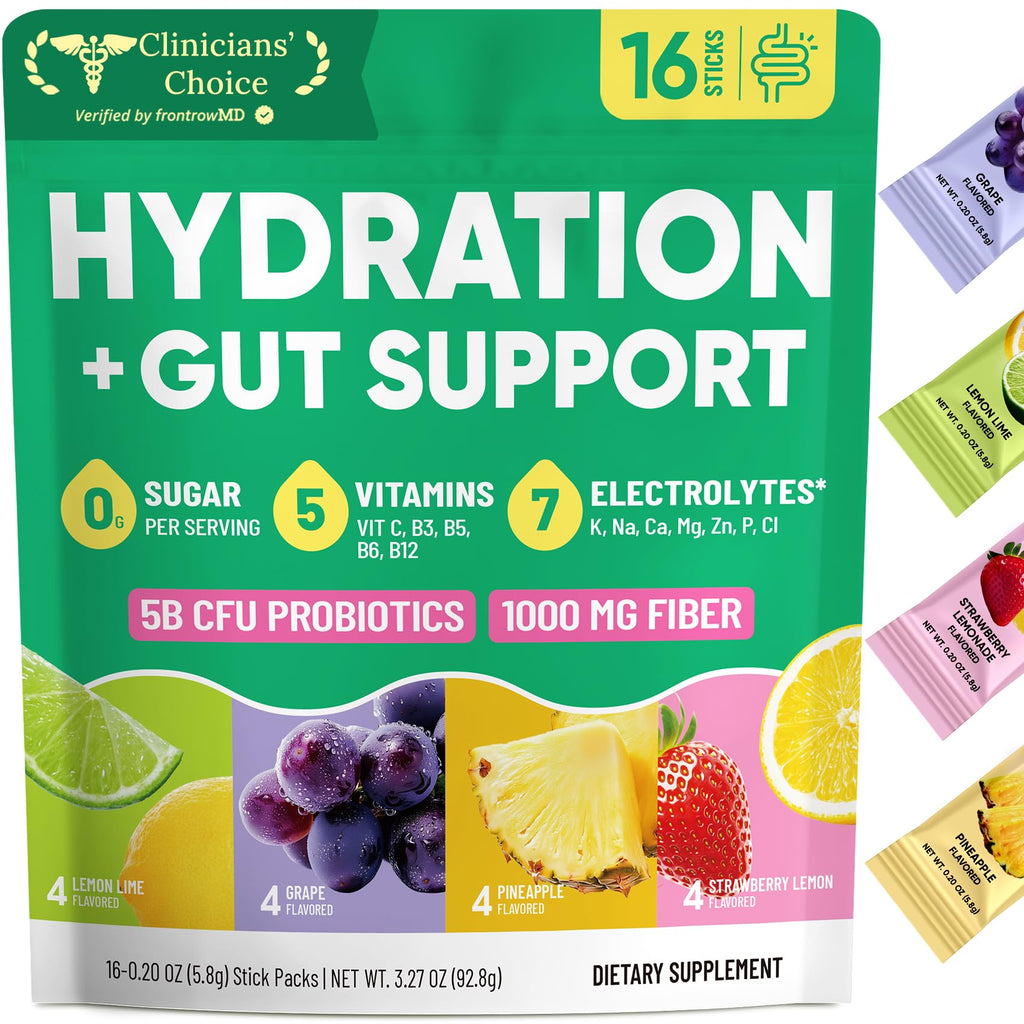 Venture Pal 2-in-1 Hydration Packets + Gut Health Electrolytes Powder - 7 Electrolytes & 5 Vitamins, Probiotics