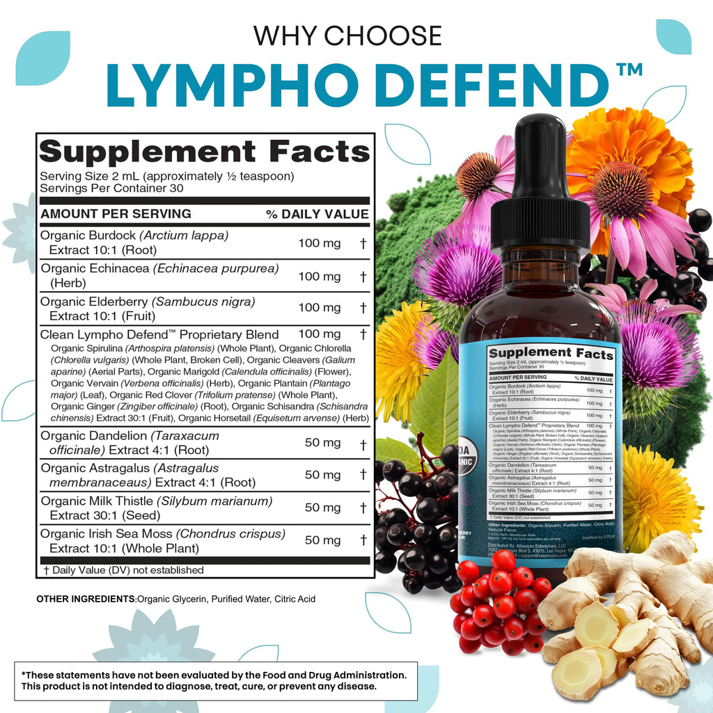 Organic Lymphatic Drainage Supplement | Lymphatic Support Drops | Burdock Root Echinacea Elderberry Dandelion Astragalus Milk Thistle Sea Moss Red Clover