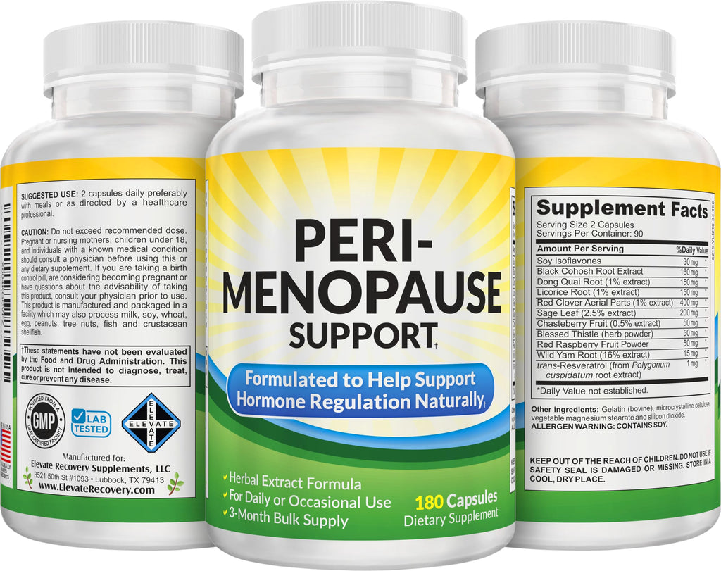 Perimenopause Support (3-Month) Supplement Blend | Women's Health & Hormone Support with 11 Herbs & Extracts | Female Hormonal Balance Supplements | 90-Day Bulk Supply | 180 Capsules Elevate Recovery Supplements Au supplements