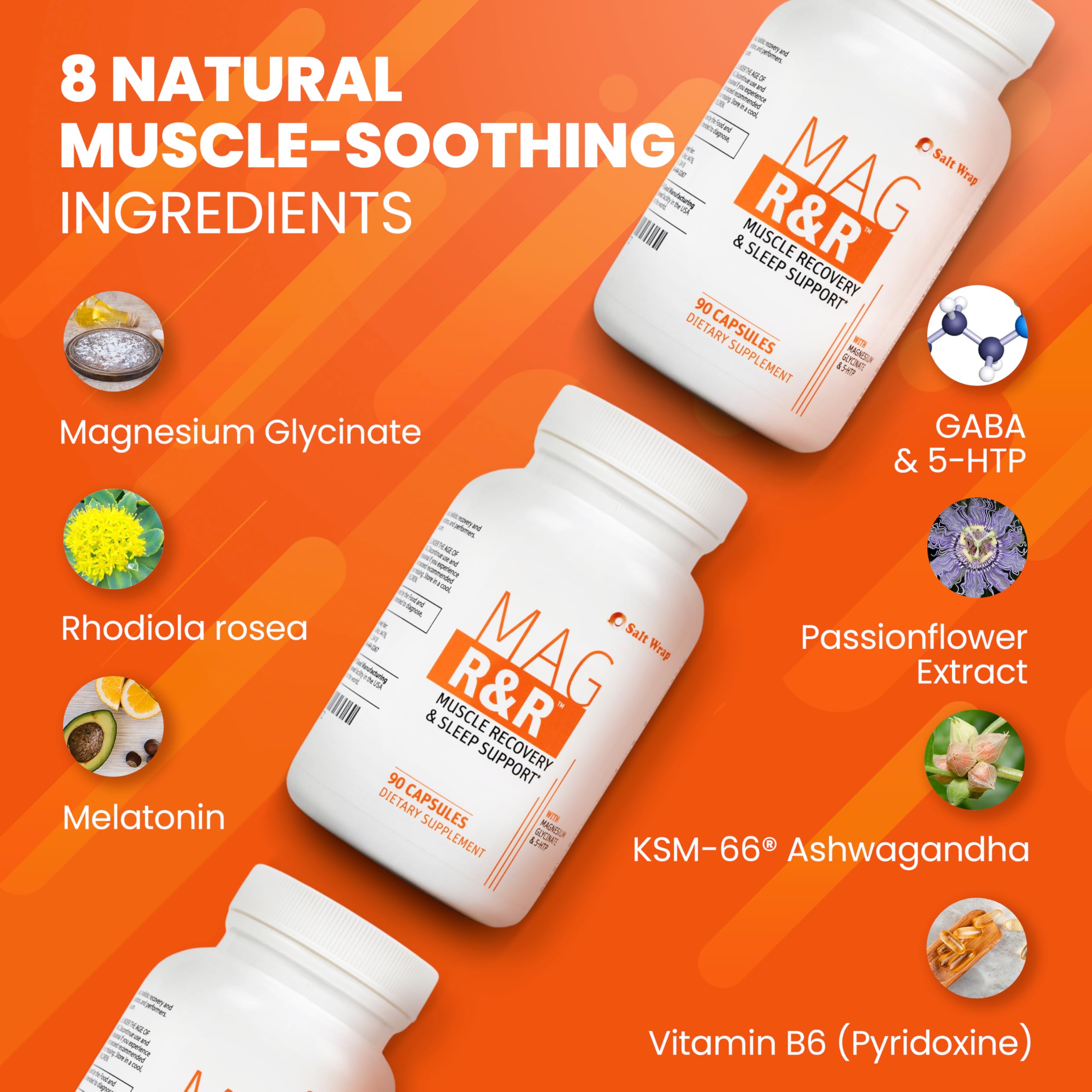 SaltWrap Mag R&R - Nighttime Muscle Cramps Support, Natural Sleep Support for Adults with Magnesium Glycinate for Muscle Spasm and Leg Cramps Relief, 90 Capsules SaltWrap Au supplements