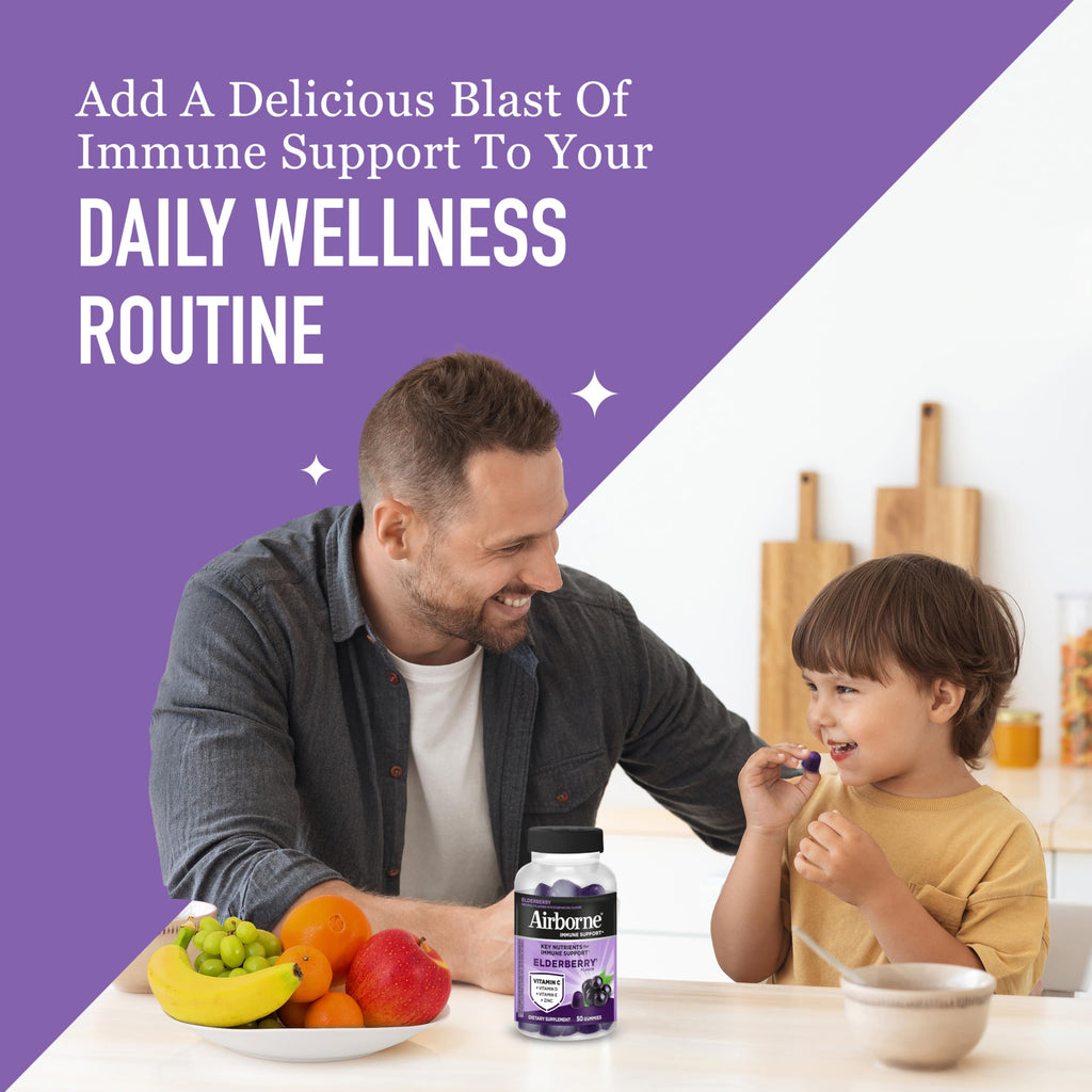 Airborne Elderberry + Zinc & Vitamin C Gummies For Adults, Immune Support Vitamin D & Zinc Gummies With Powerful Antioxidant Vitamins C D & E