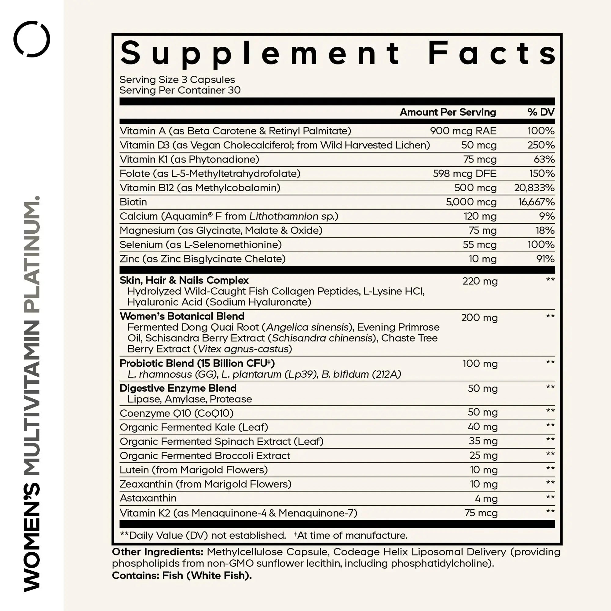 Codeage Women’s Multivitamin Platinum - Vitamins A D3 K1 K2 B12 & Minerals, CoQ10, Skin, Hair & Nails Complex, Collagen, Botanicals, Probiotics Codeage Au supplements