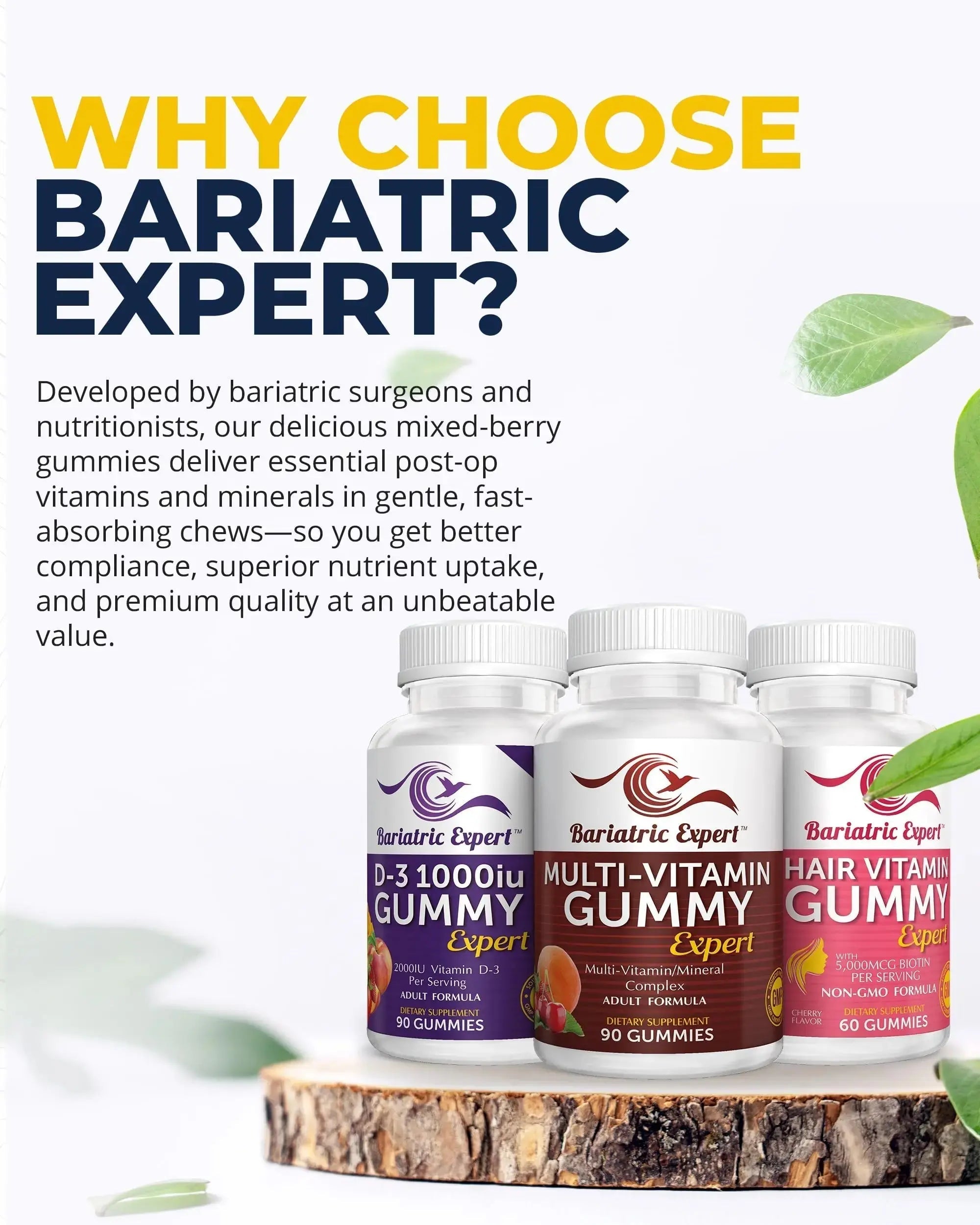 Bariatric Multivitamin 3 Pack, Multivitamin Gummy 90 Chews. - D3 Gummies 90 Chew - Hair Vitamin Gummy 60 Chews. Bariatric Food Expert Au supplements